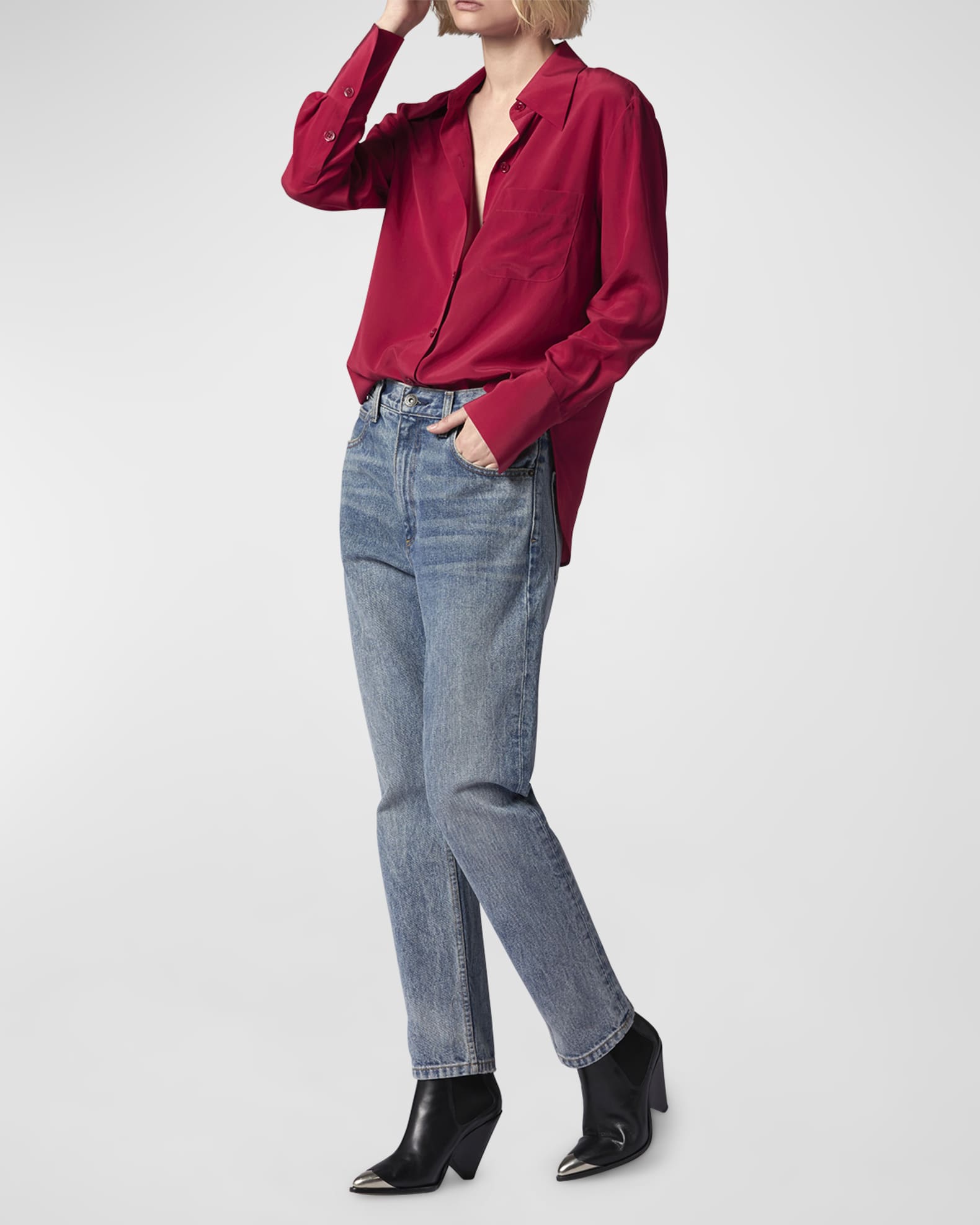 Equipment Quinne SpreadCollar ButtonDown Silk Shirt Neiman Marcus