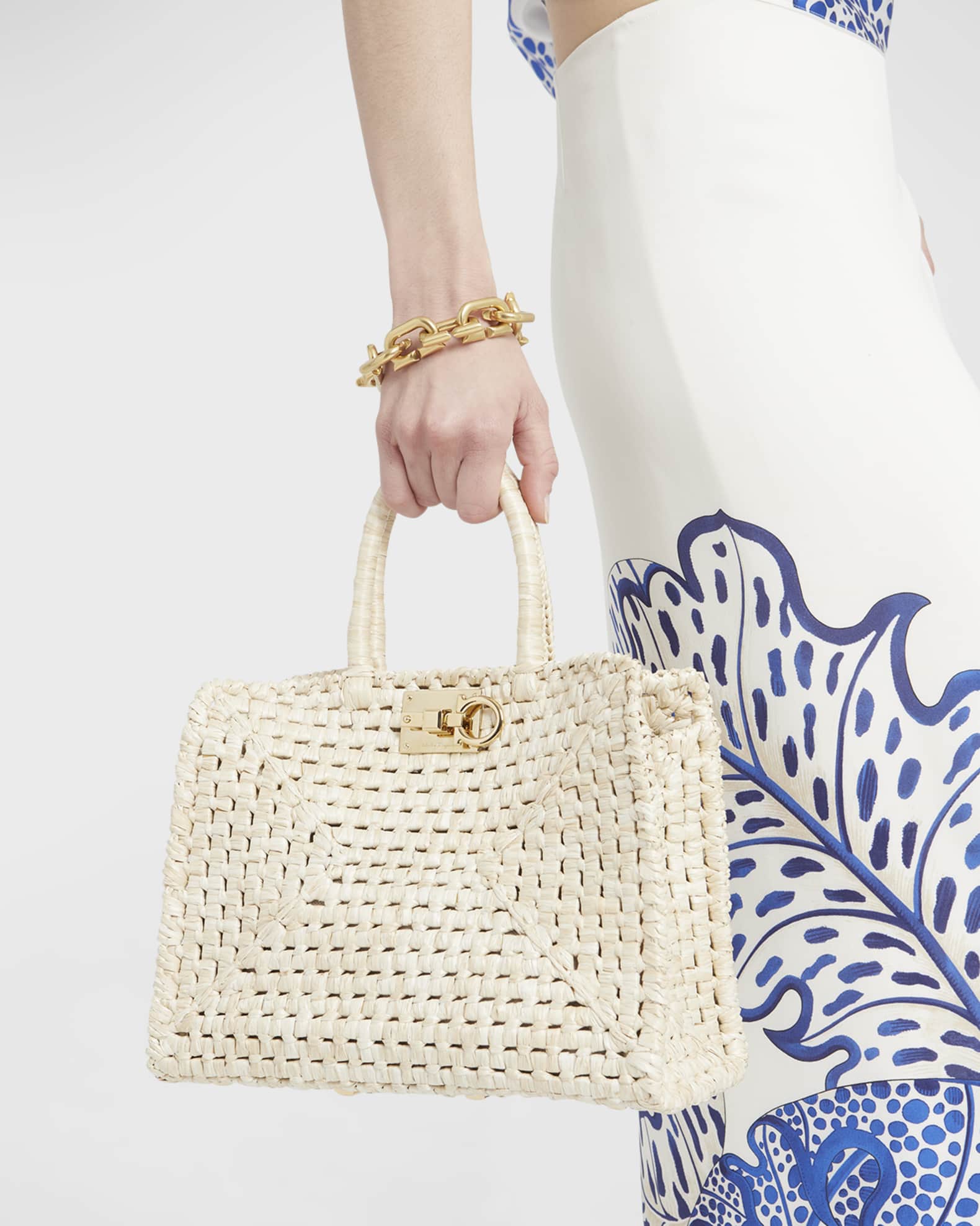 Ferragamo The Studio Raffia Basket Top-Handle Bag | Neiman