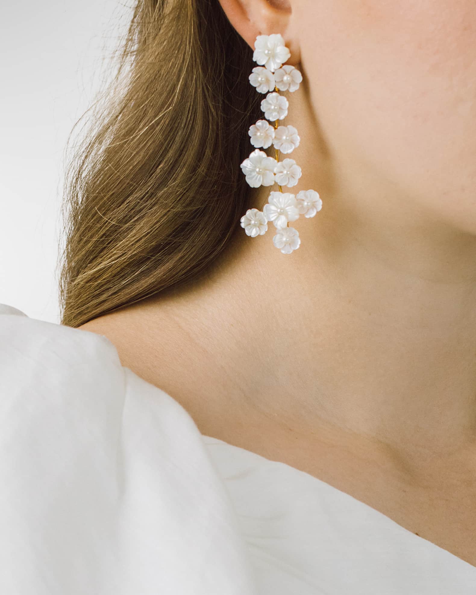 Jennifer Behr Oliviana Floral Mother of Pearl Earrings | Neiman Marcus