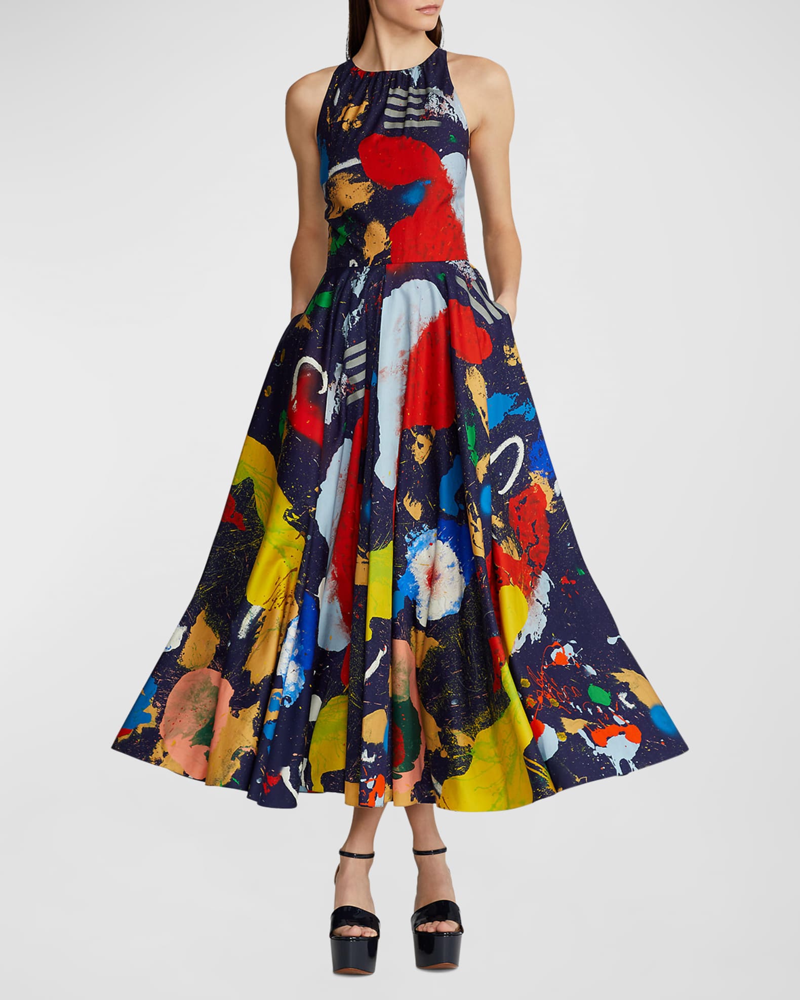 Ralph Lauren Collection Renshaw Paint Splatter Midi Dress Neiman Marcus