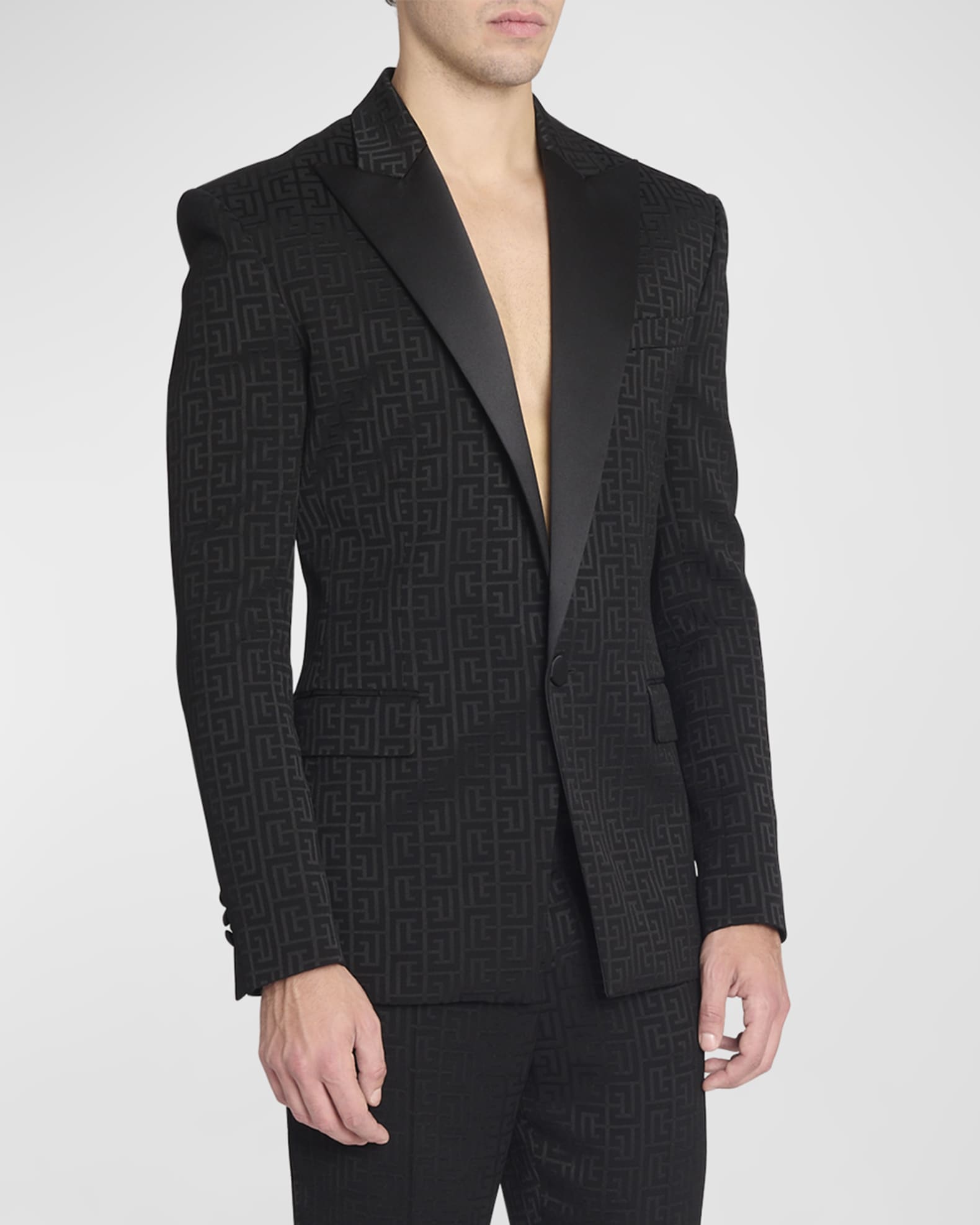 Balmain Men's Tonal Monogram Tuxedo Jacket