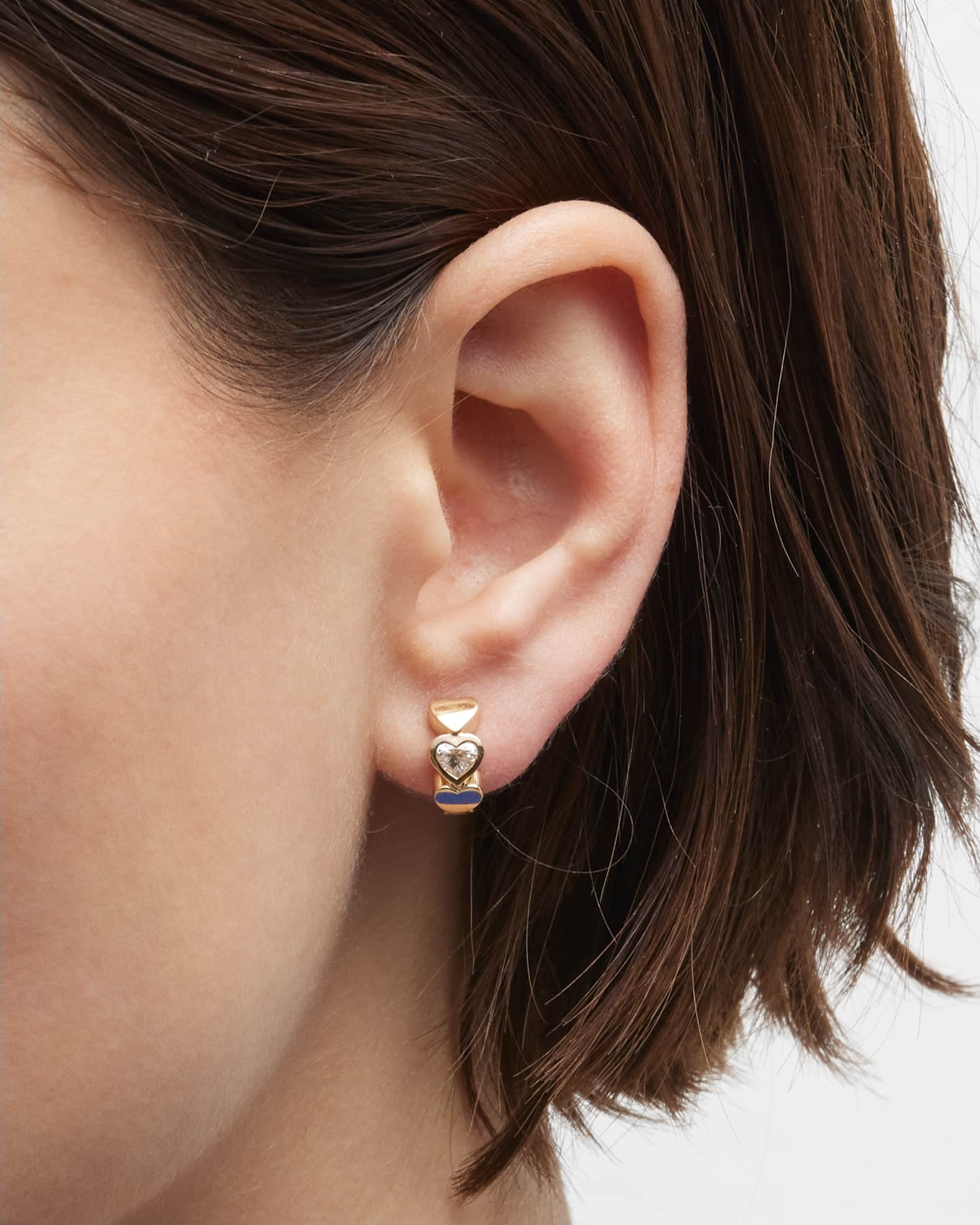 14k Gold Diamond Hearts Hoop Earrings 1