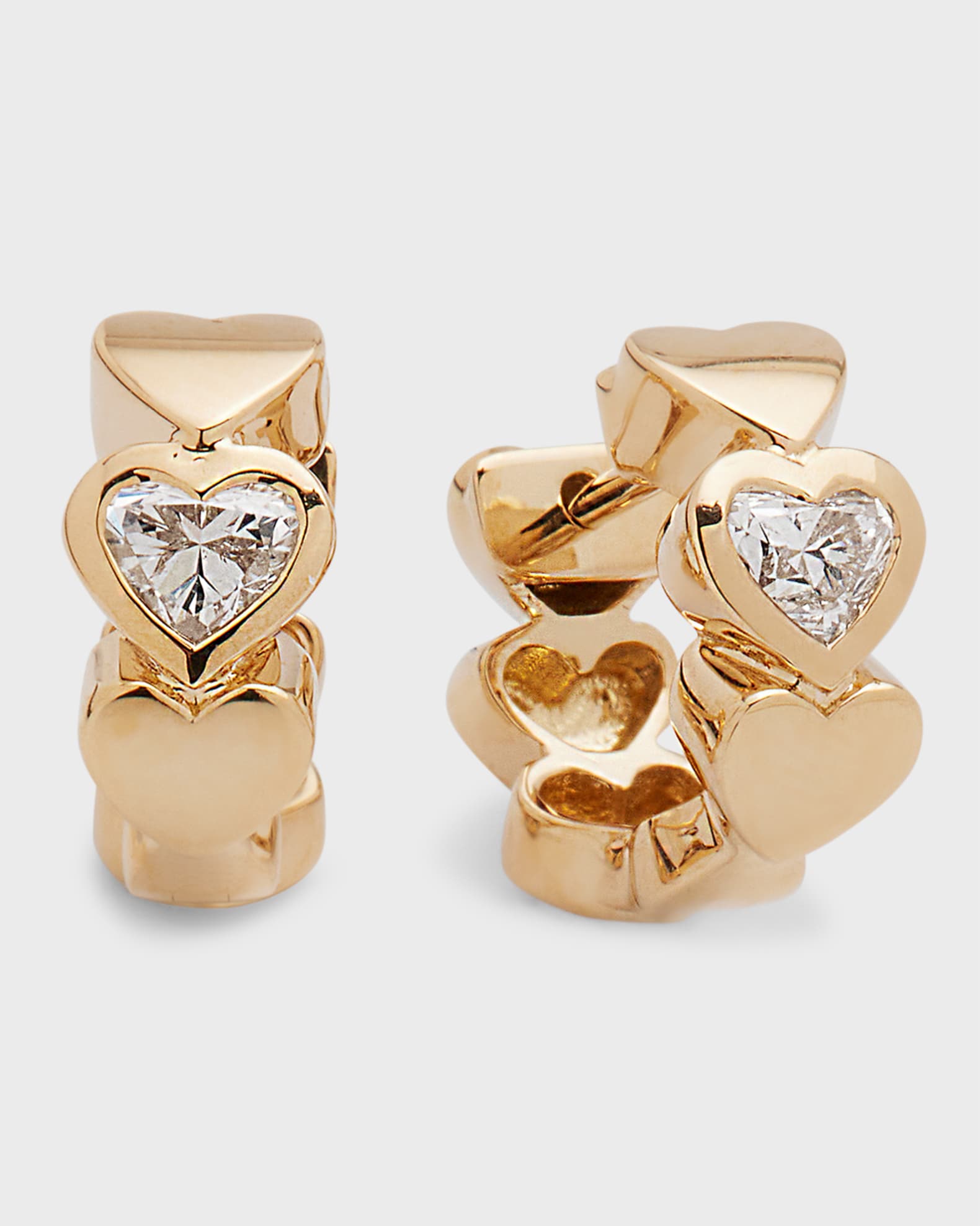 14k Gold Diamond Hearts Hoop Earrings 0