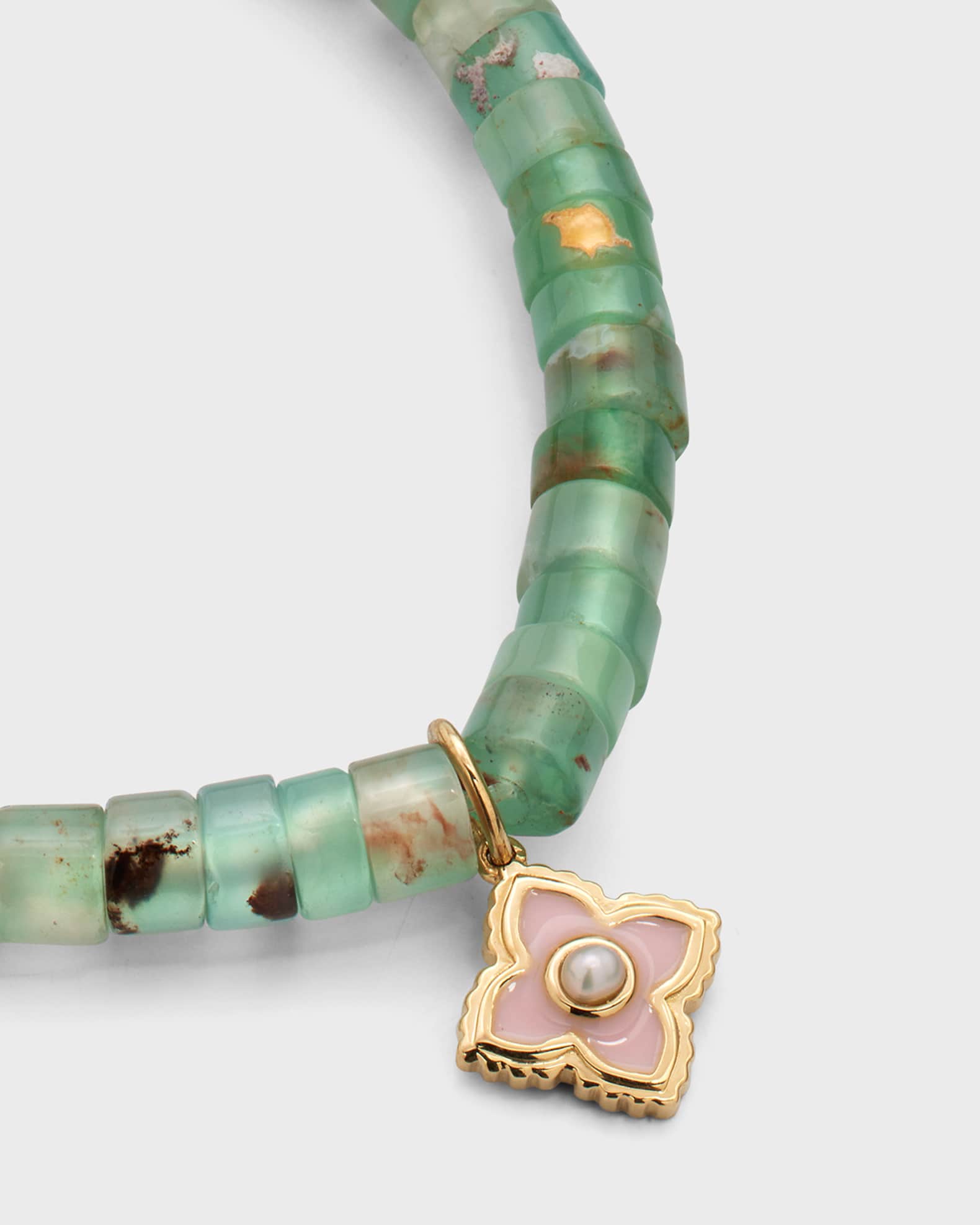 14k Gold Moroccon Beaded Bracelet with Pearl Charm