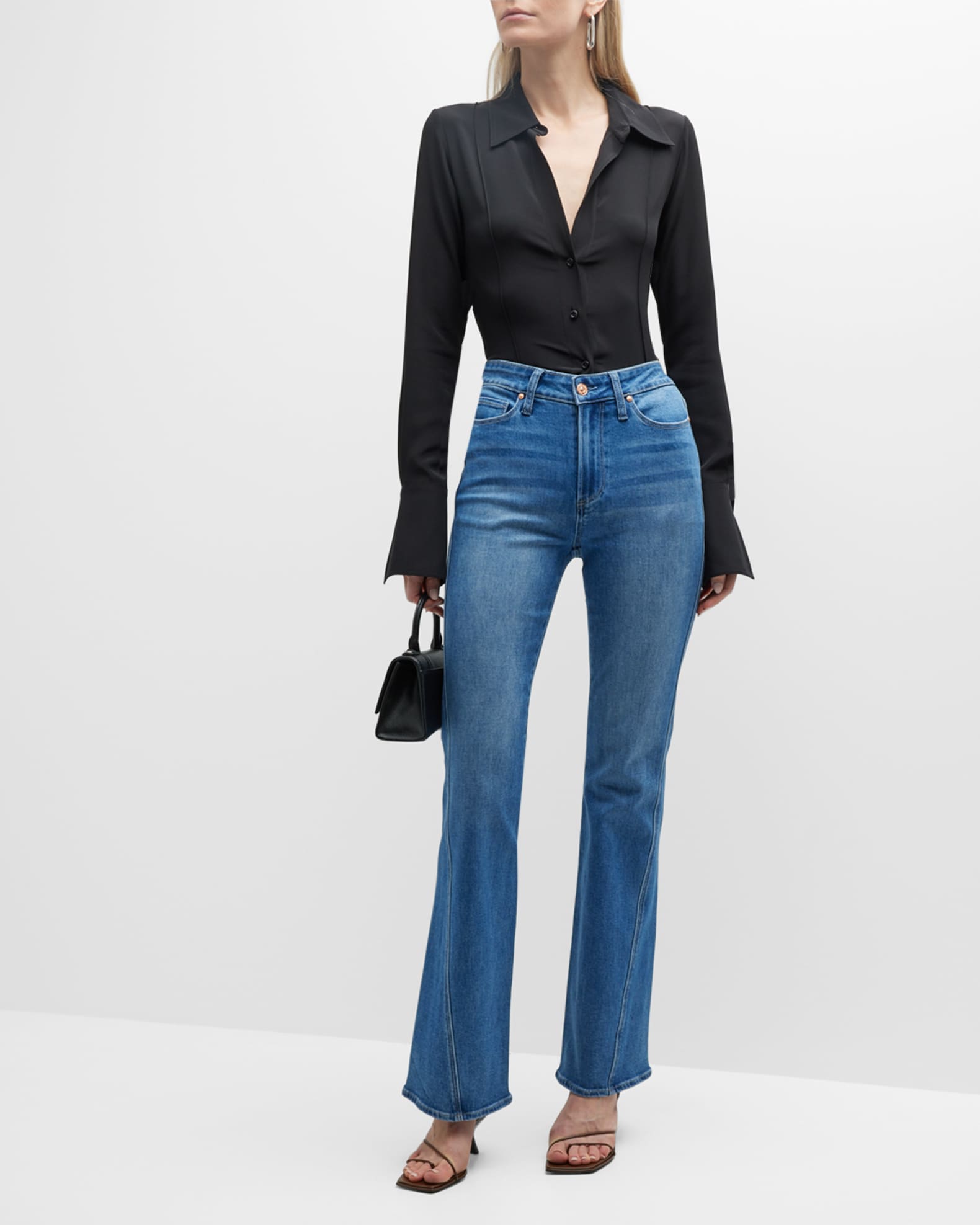 PAIGE Laurel Canyon Flared Twist-Seam Jeans | Neiman Marcus