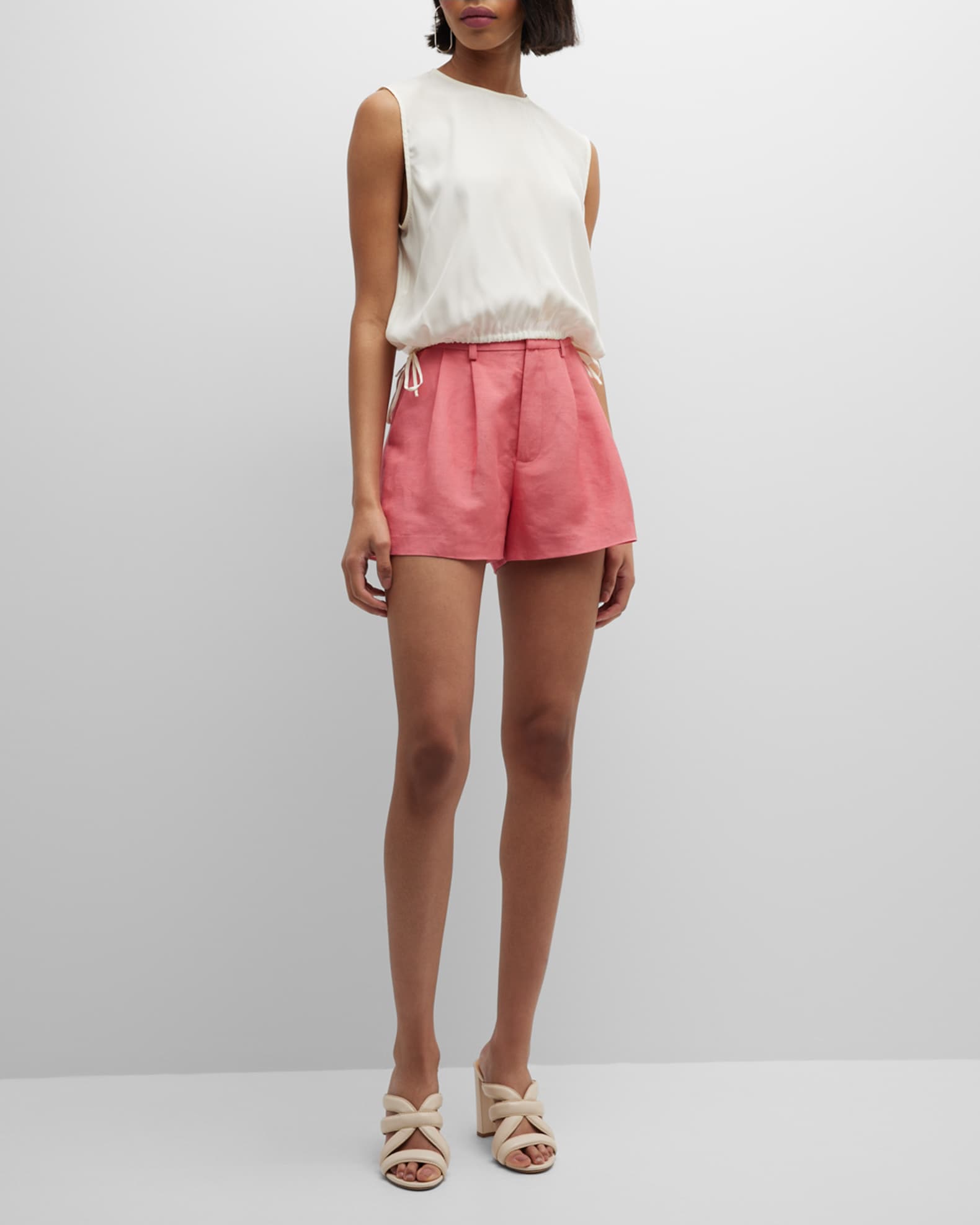 PAIGE Andie Pleated Linen Shorts Neiman Marcus