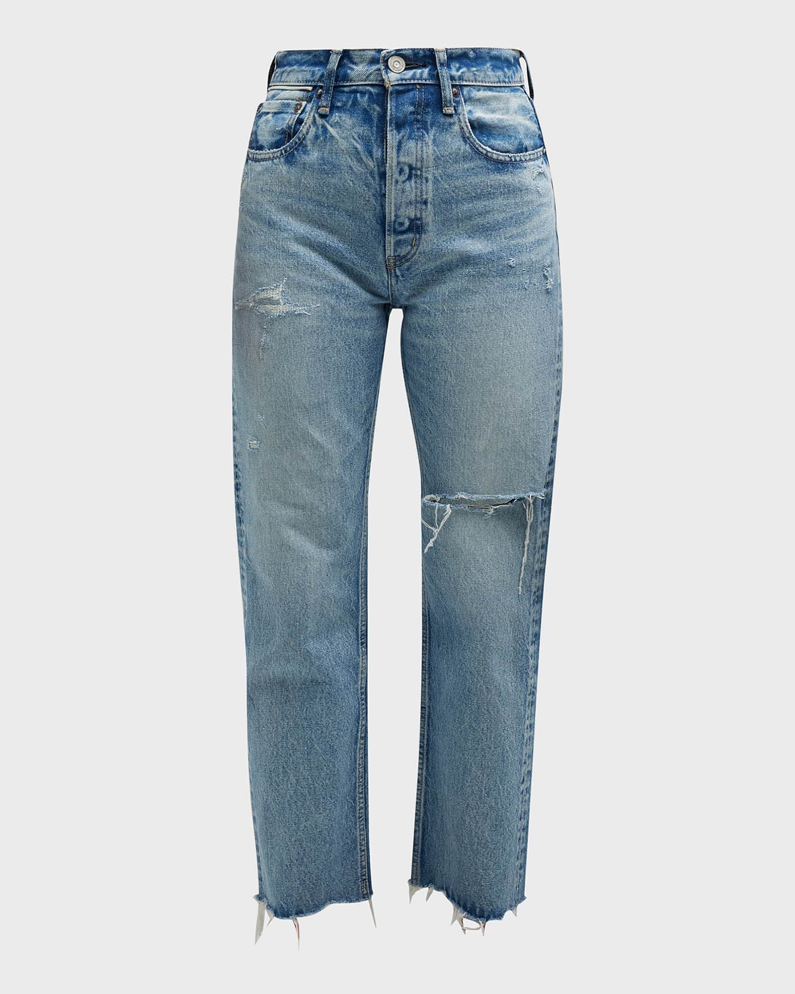 MOUSSY VINTAGE Elma Distressed Wide Straight Jeans | Neiman Marcus