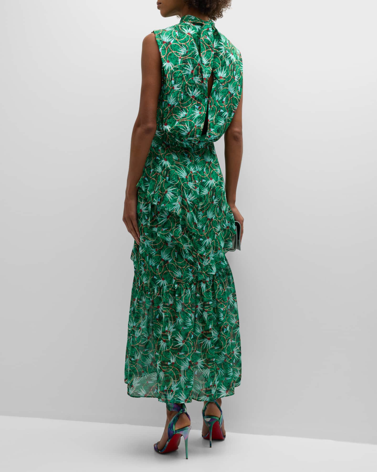 Decolletage frill green midi dress – Jasmine