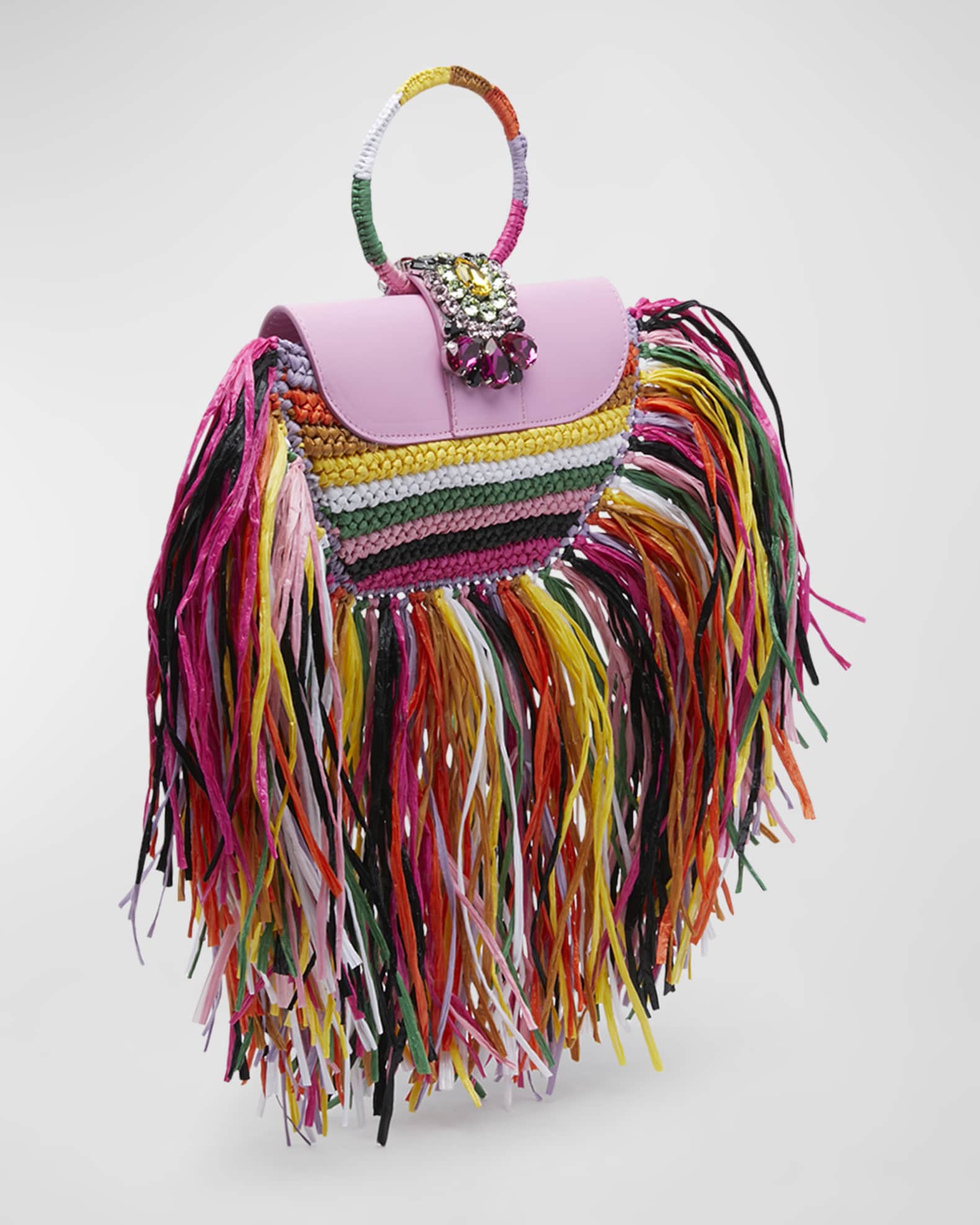Gedebe Brigitte Fringe Crochet Top-Handle Bag | Neiman Marcus