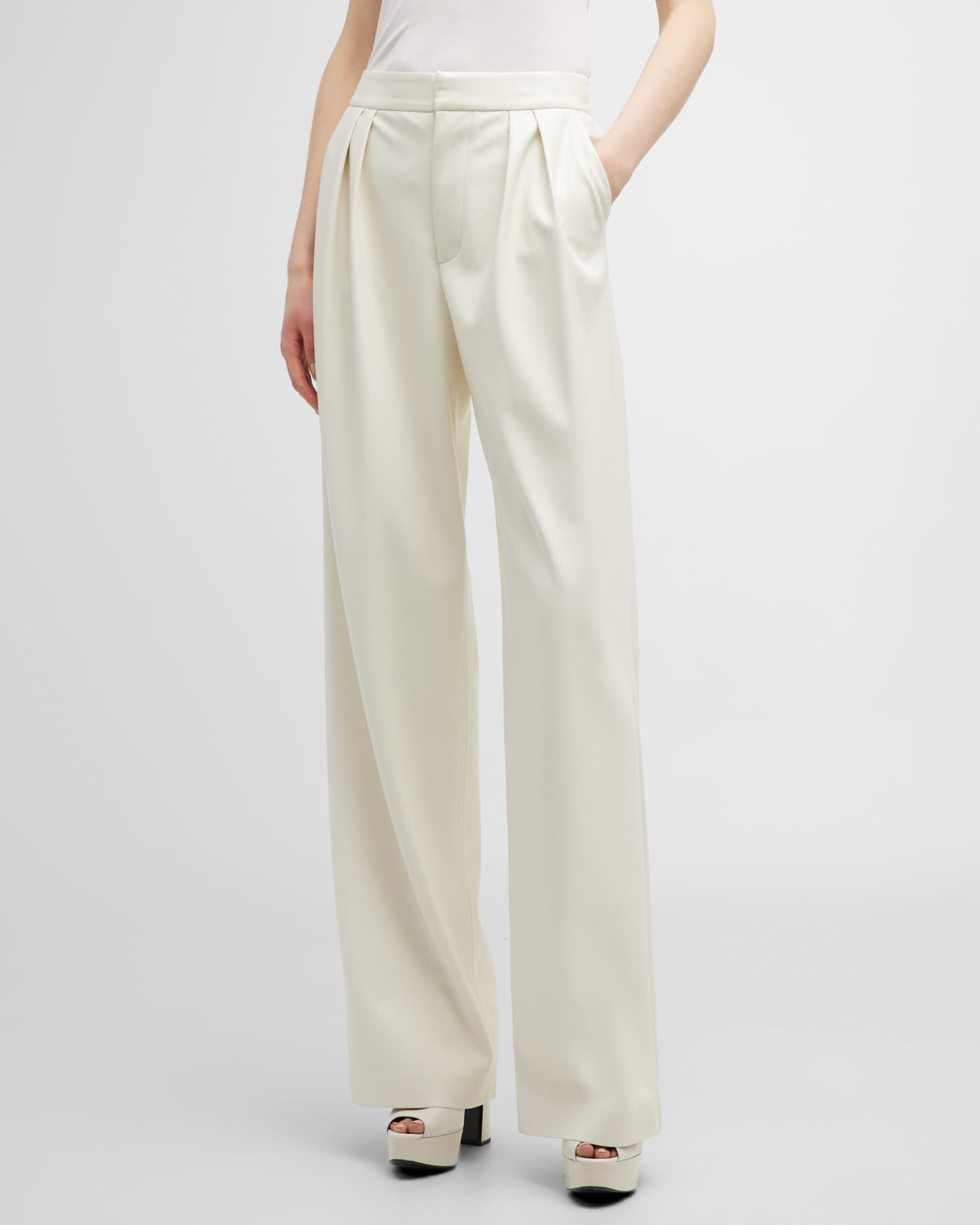 Alice + Olivia Pompey Vegan Leather High-Waist Pleated Trousers ...