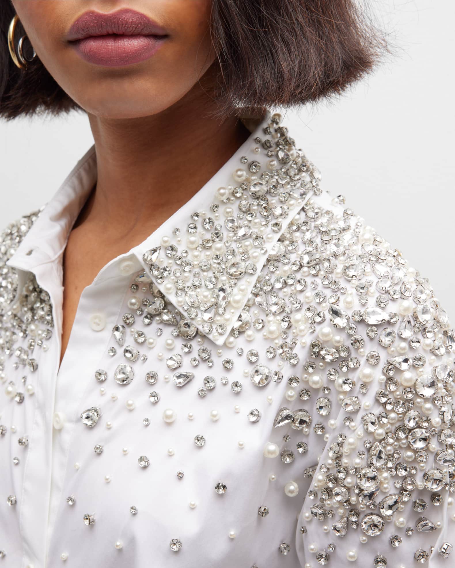 Alice & Olivia Finely Embellished Button-down