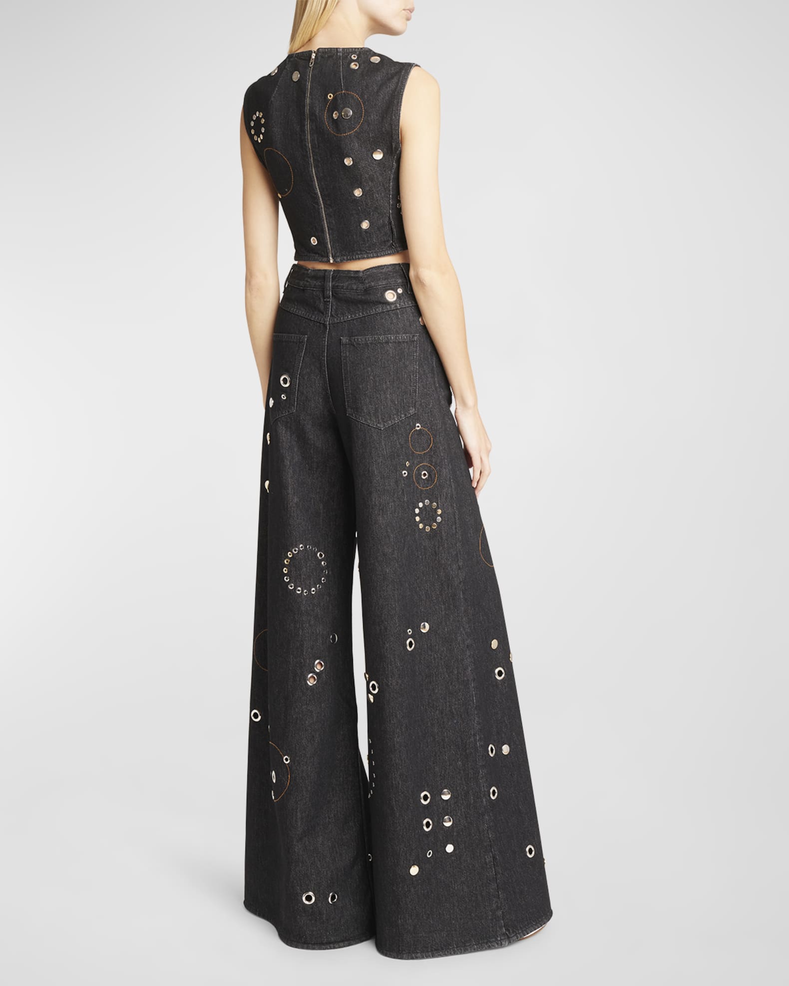 Chloe Grommet Embellished WideLeg Denim Pants Neiman Marcus