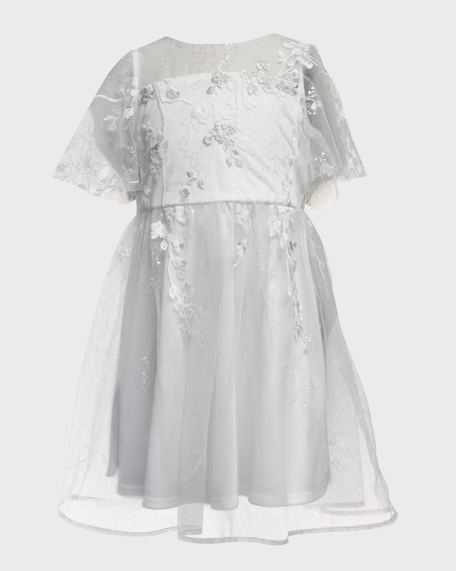 Marchesa Notte Mini Girl's Embroidered Sequined Illusion Yoke Dress, Size 6-7