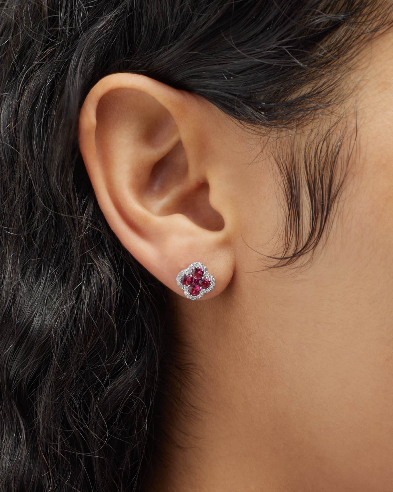Neiman Marcus Diamonds 18K Ruby and Diamond Flower Stud Earrings 1.60tcw 0.4 L 0.4 W Neiman Marcus