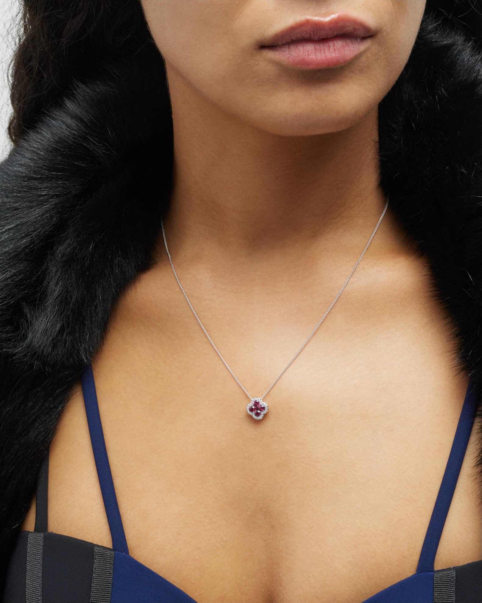 18k White Gold Diamond and Ruby Pendant Necklace, 18"L,  0.80tcw 1