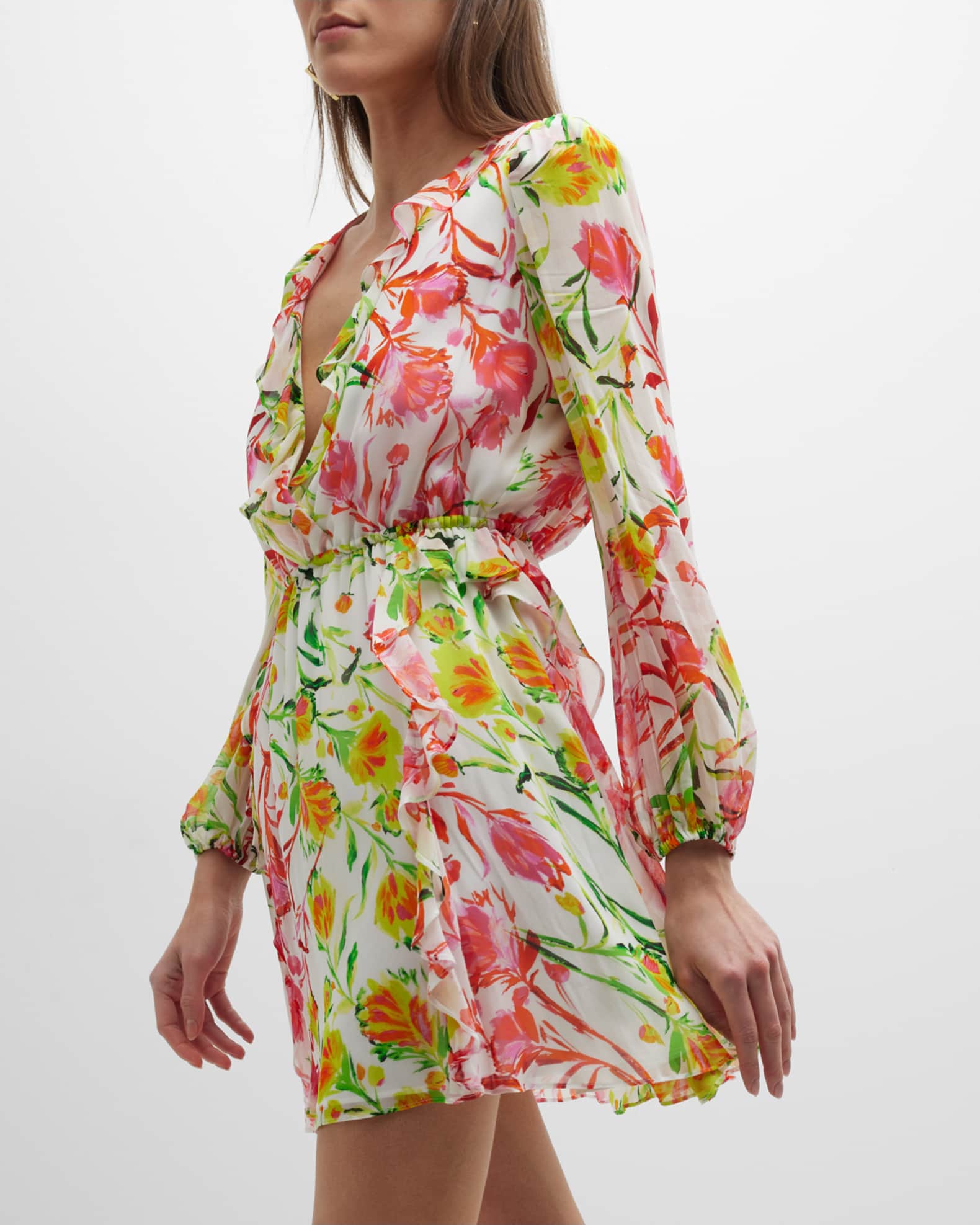 Milly Nora Botanical Ruffle Mini Dress | Neiman Marcus
