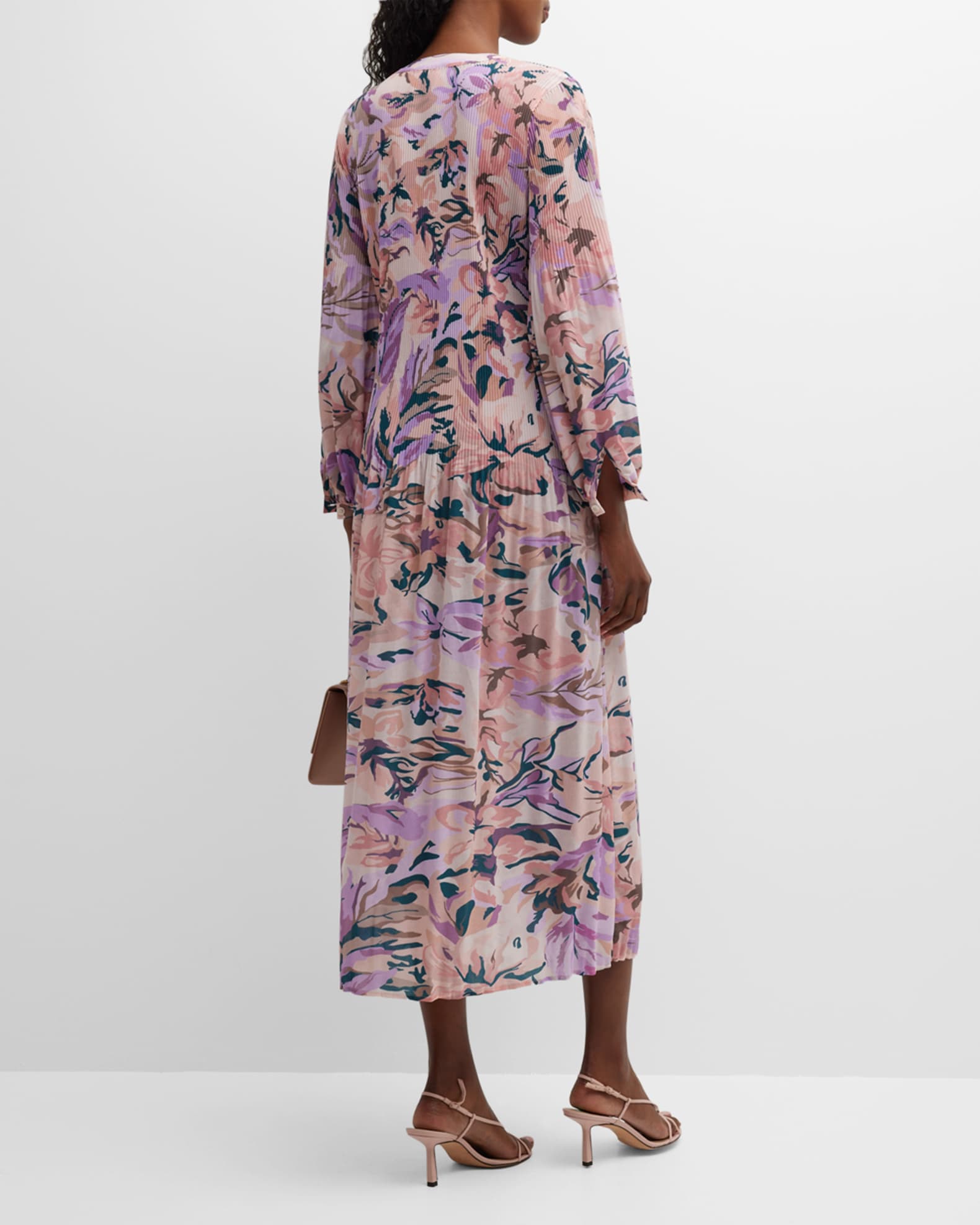 Misook Pleated Crepe De Chine Floral-Print Maxi Dress | Neiman Marcus