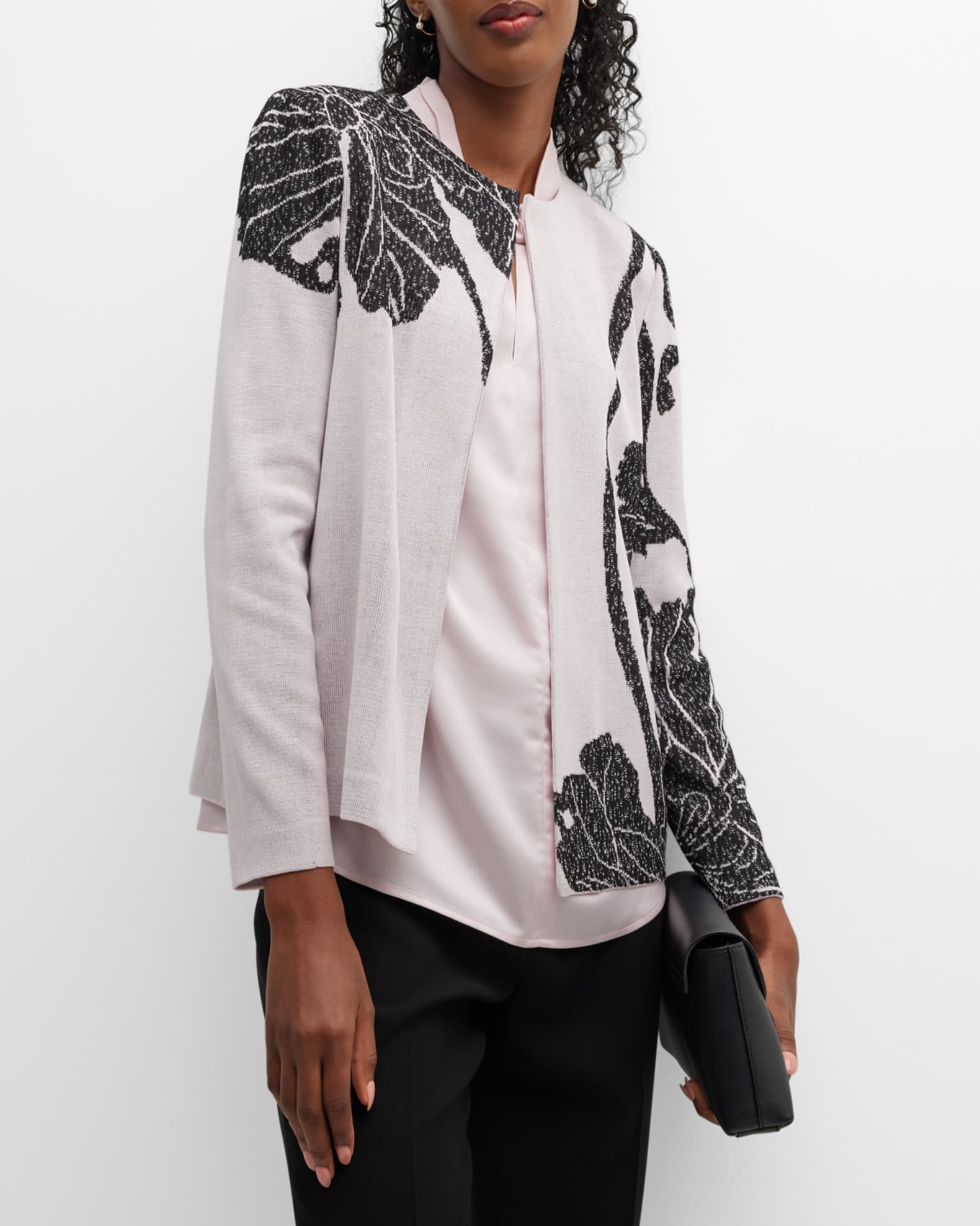 Misook Statement Floral Knit Jacket with Shoulder Pads Neiman Marcus