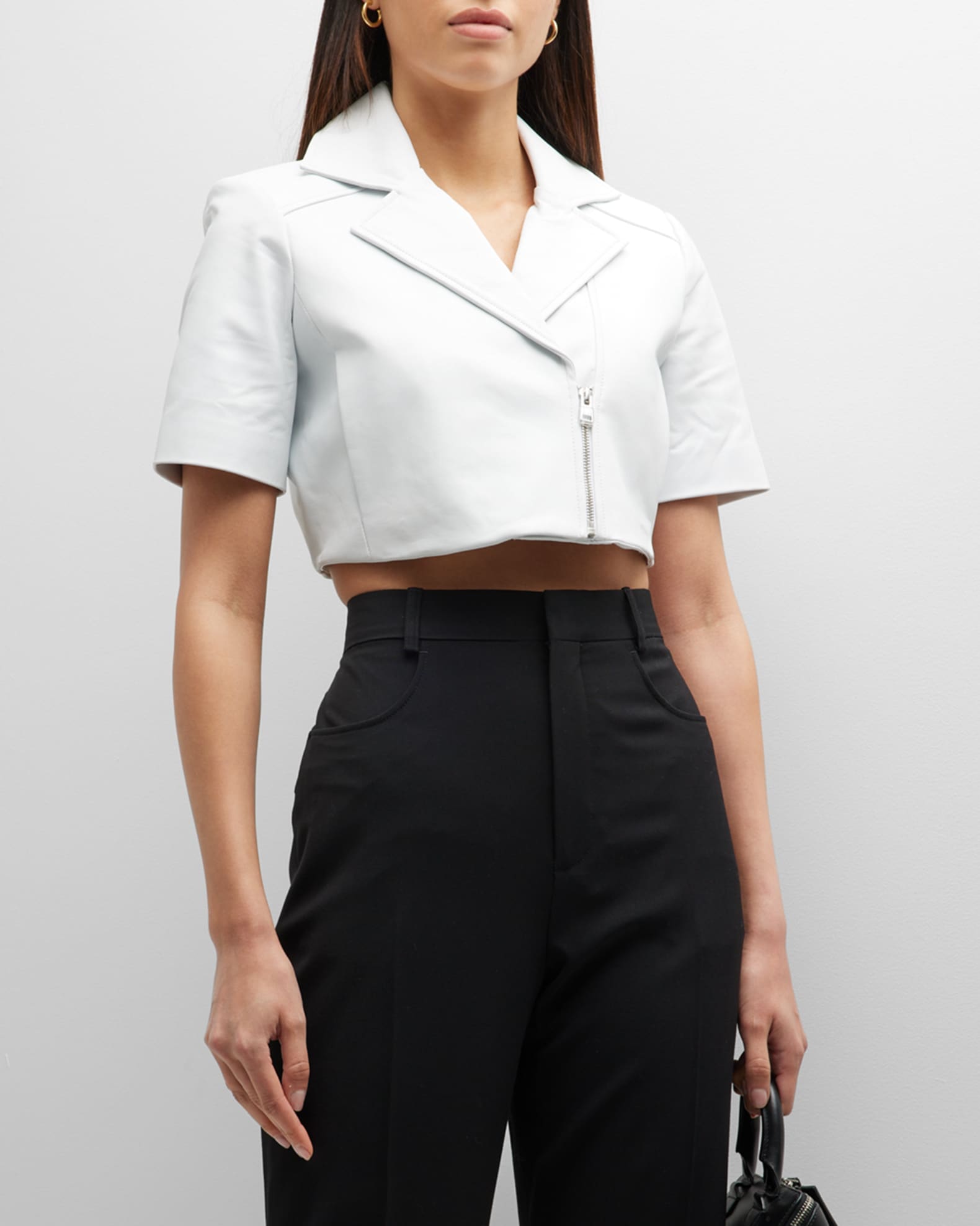 LaMarque Naeva Leather Cropped Short-Sleeve Jacket | Neiman Marcus