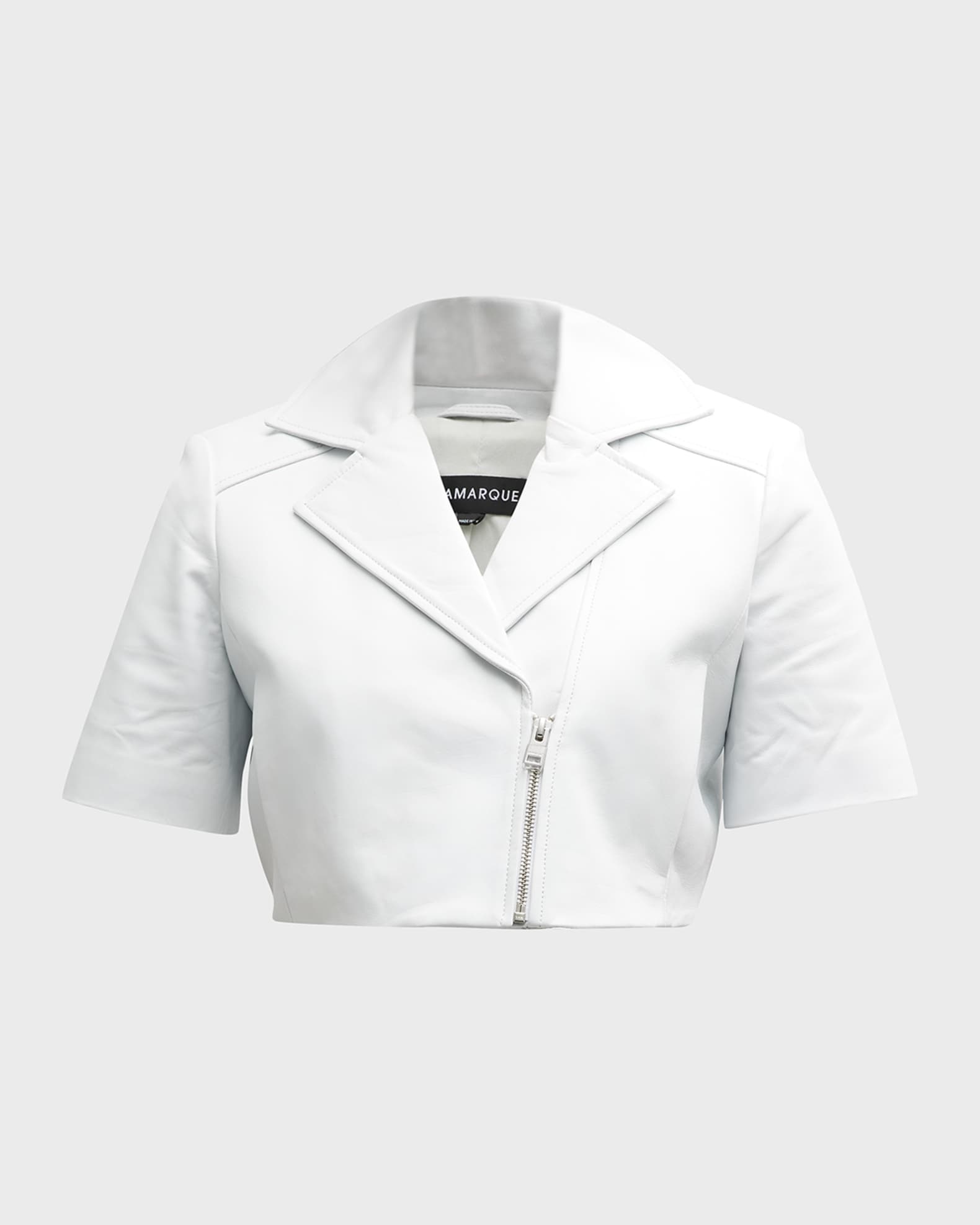 Naeva Leather Cropped Short-Sleeve Jacket