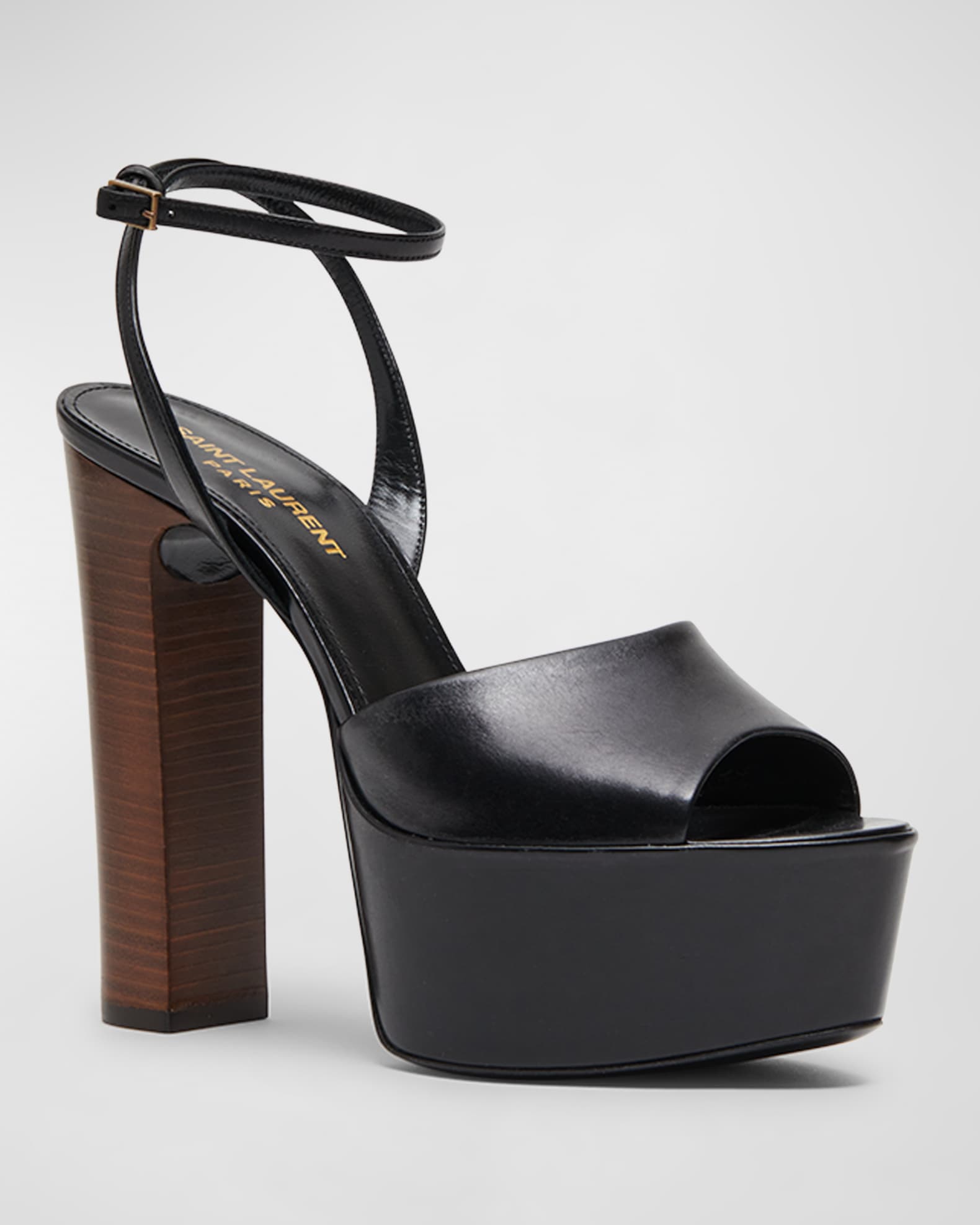Saint Laurent Jodie Leather Ankle-Strap Platform Sandals | Neiman Marcus