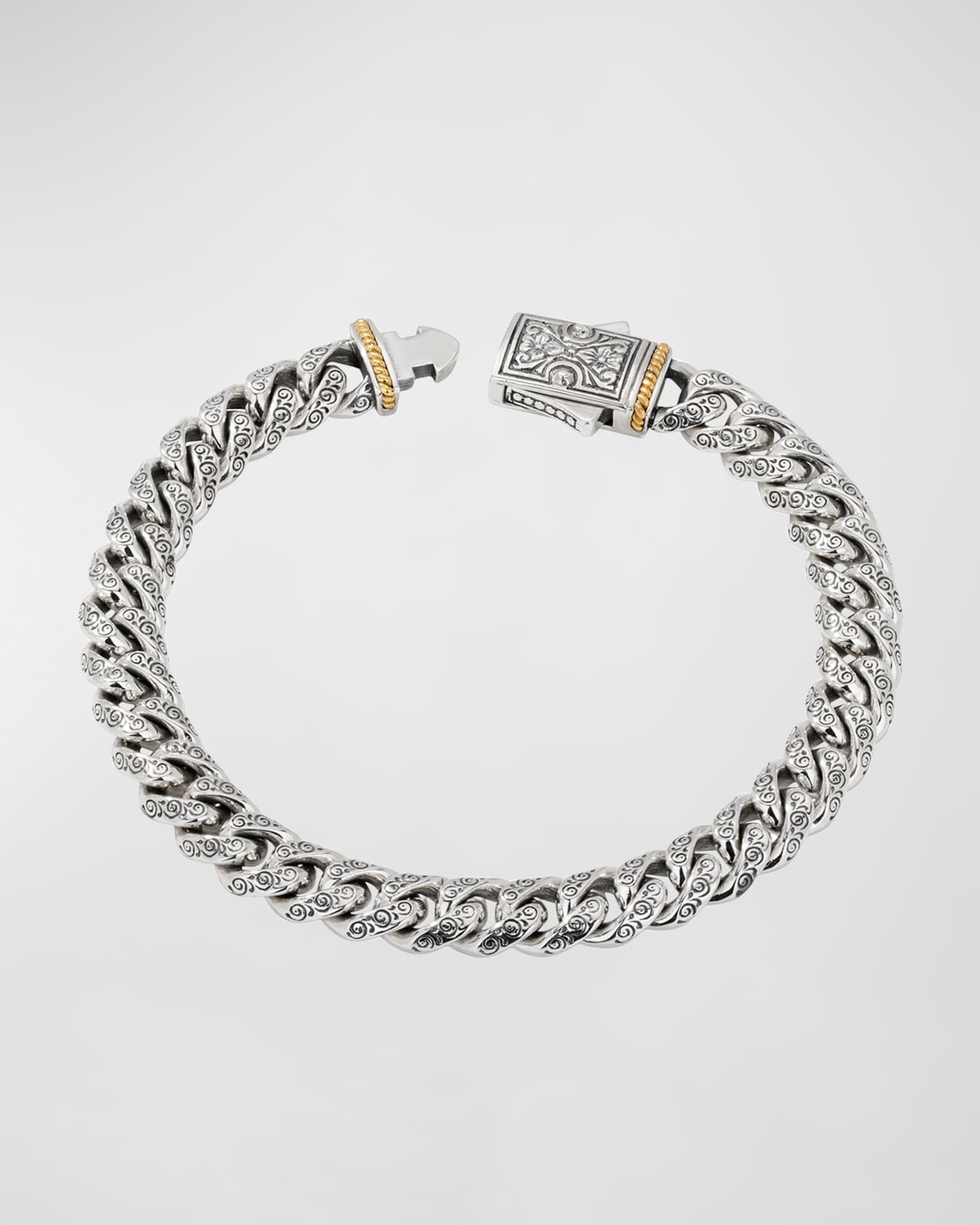 Konstantino Men s Engraved Silver Chain Bracelet with 18k Gold Neiman Marcus