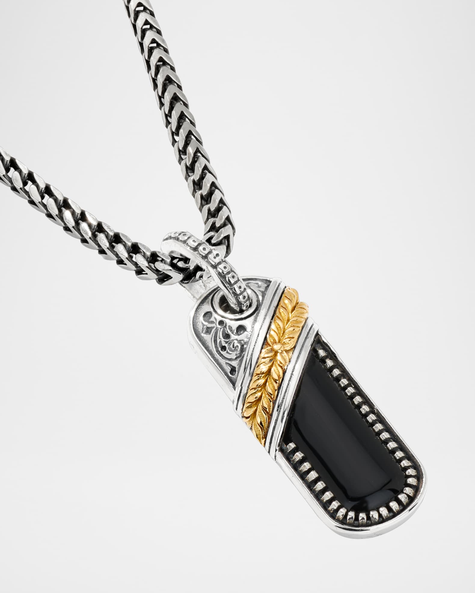 コンスタンティーノ KONSTANTINO sv925 レザーネックレス Konstantino Men's Silver & Gold Oblong Pendant with Black Onyx