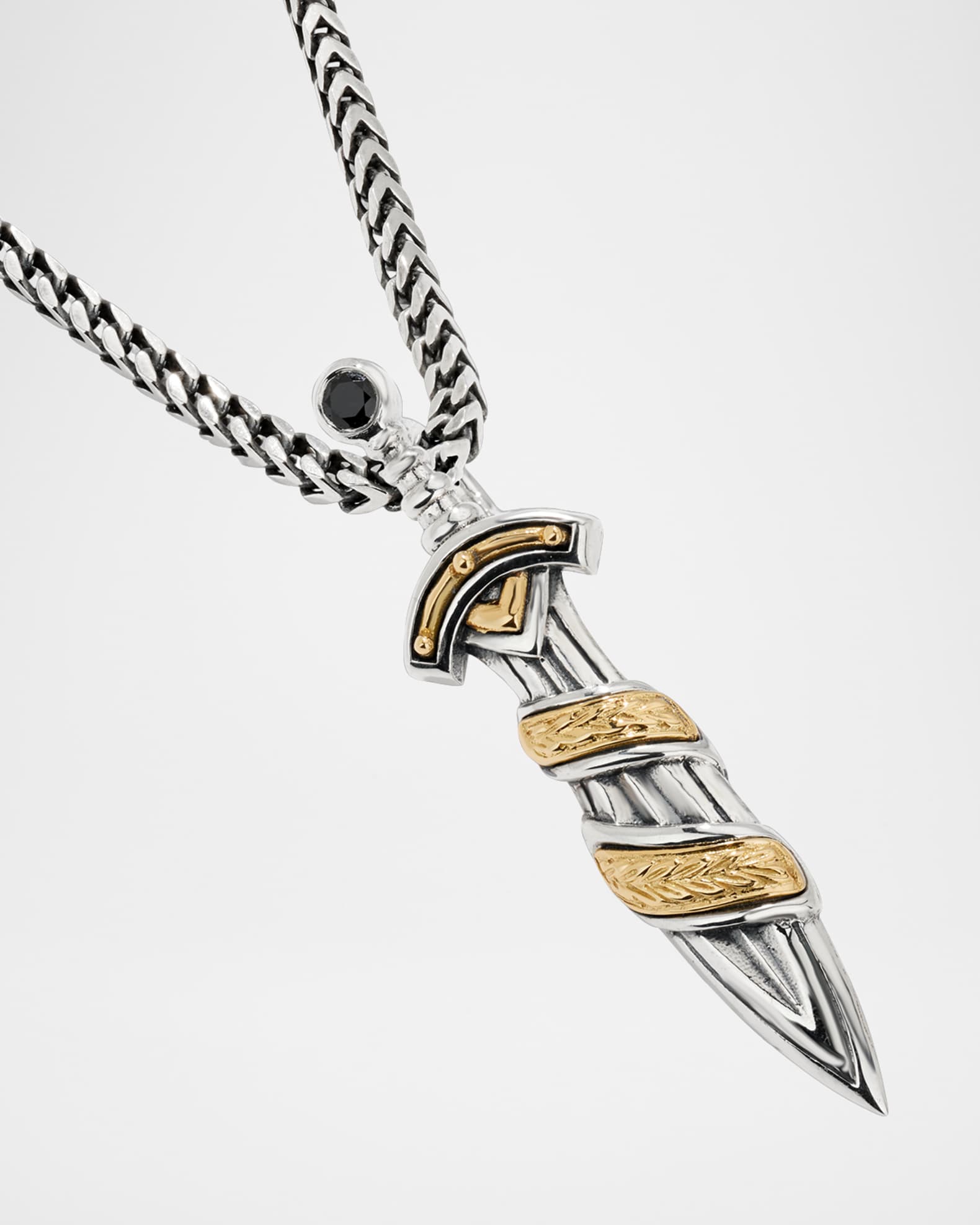 Konstantino Men's Silver Gold Dagger Pendant with Black Spinel
