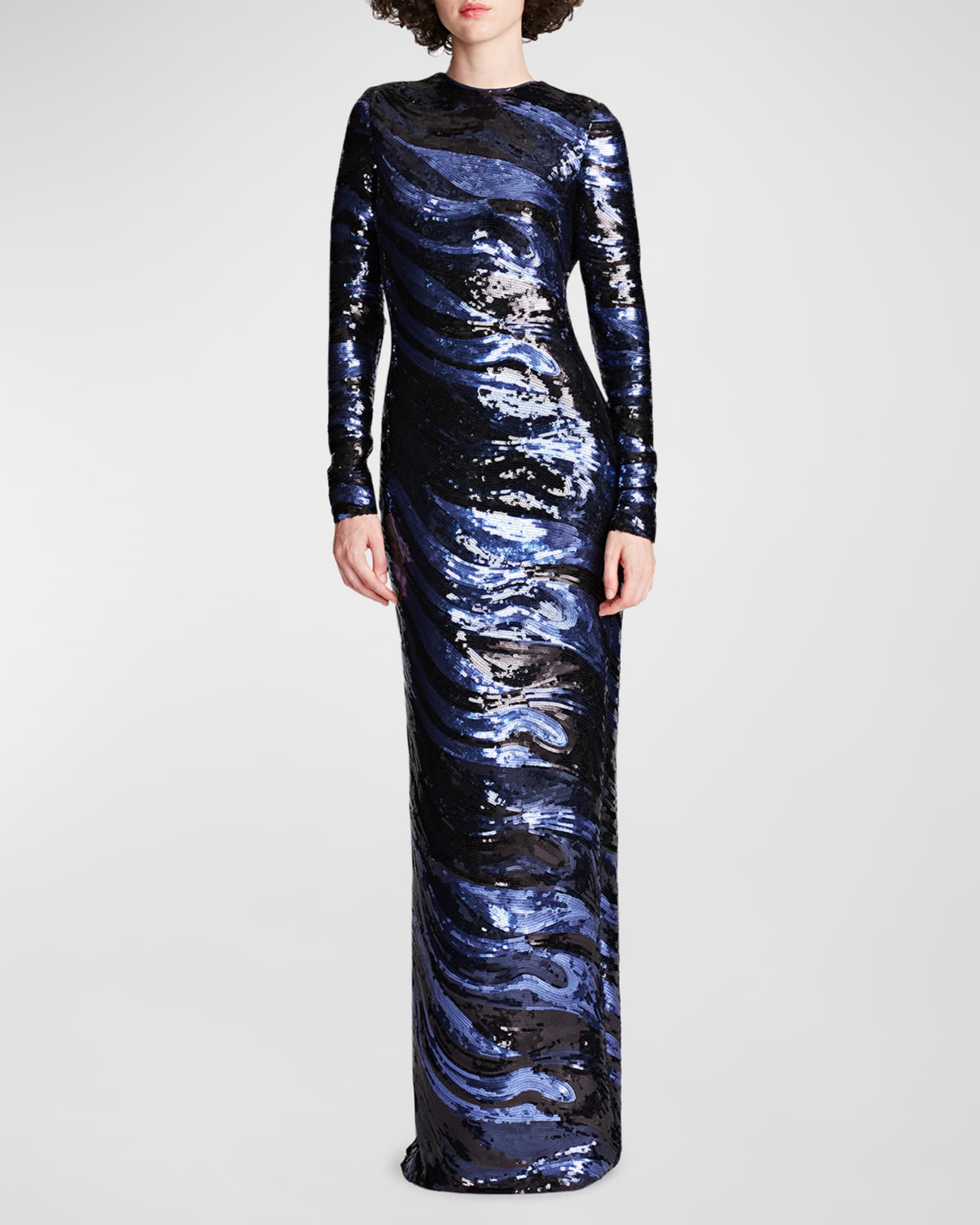 Halston Whitney Cutout Sequin Swirl Column Gown | Neiman Marcus