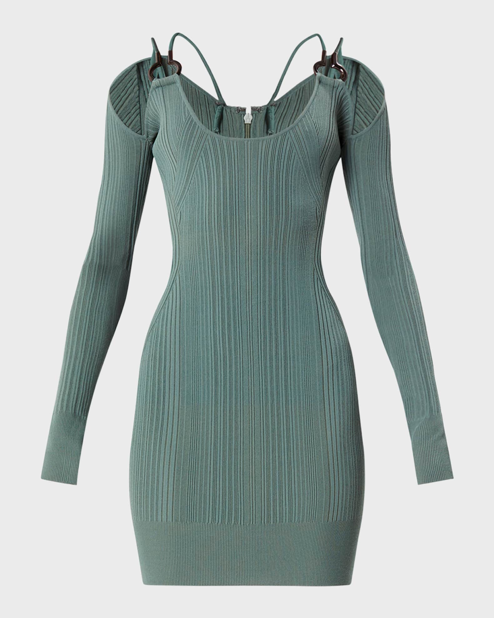 Herve Leger U-Ring Strappy Cold-Shoulder Recycled Mini Dress | Neiman ...