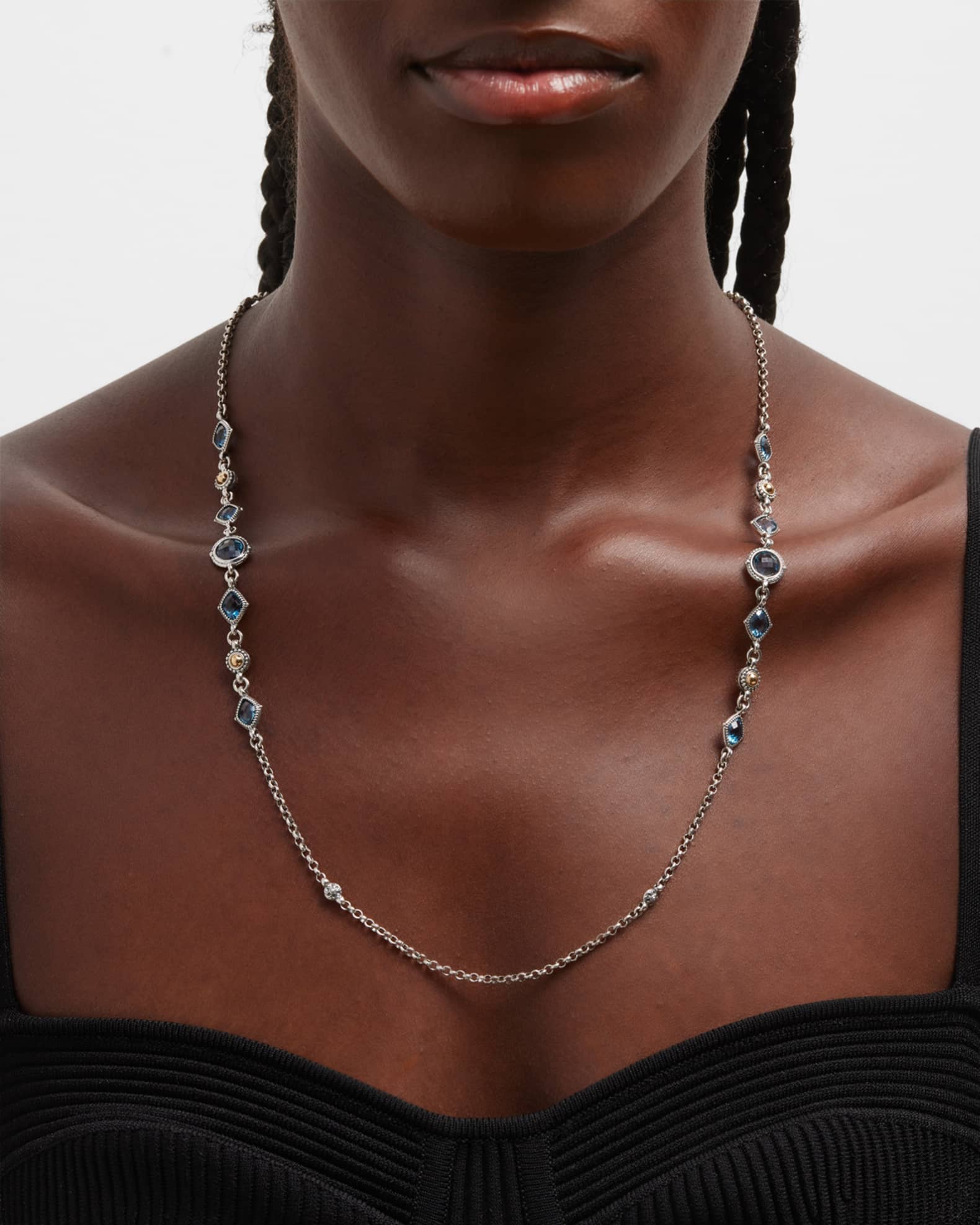 18K Gold and Sterling Silver Blue Spinel Necklace 1