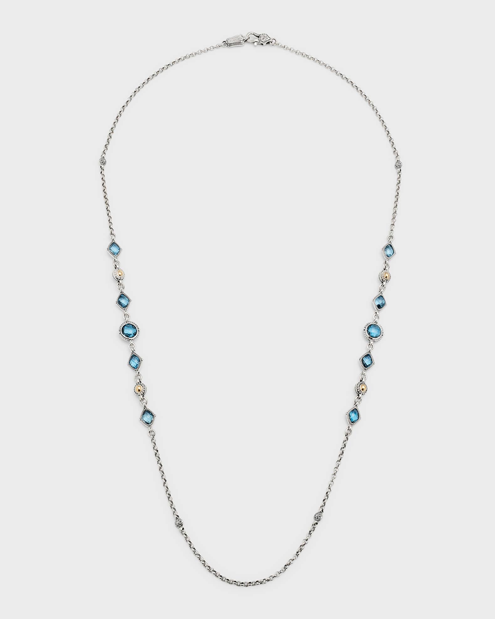 18K Gold and Sterling Silver Blue Spinel Necklace 0