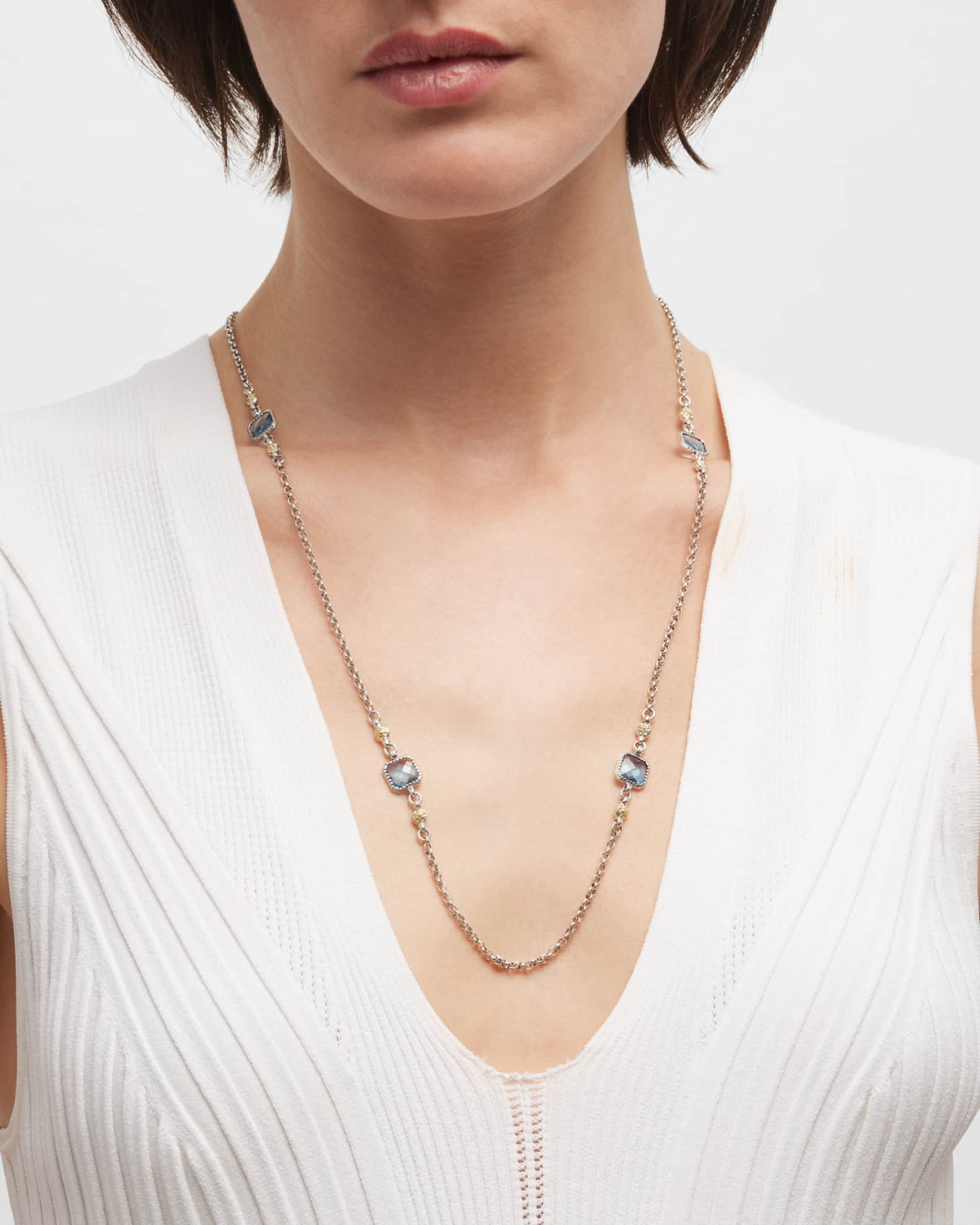 Silver and Gold Blue Spinel Necklace  1