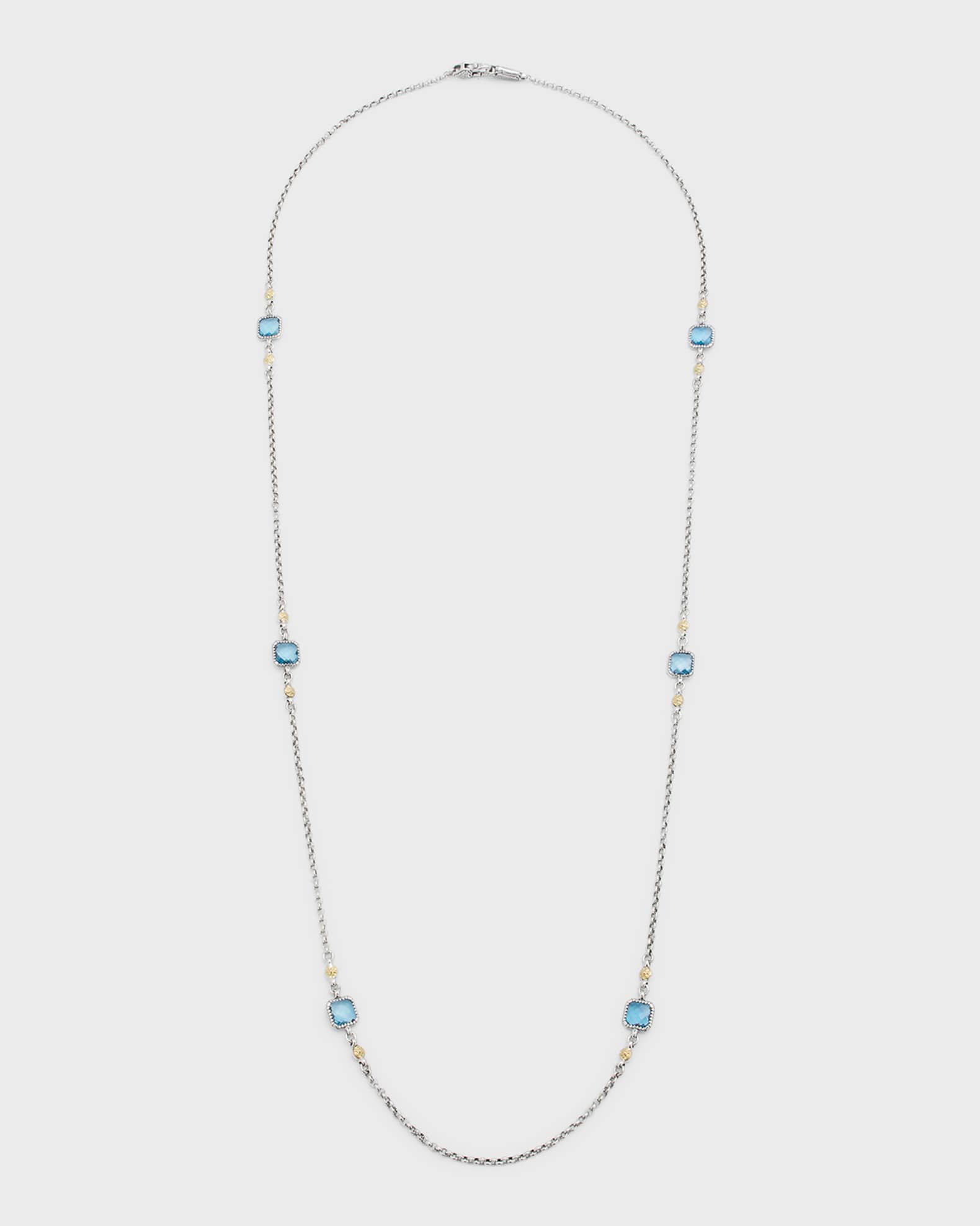 Silver and Gold Blue Spinel Necklace  0