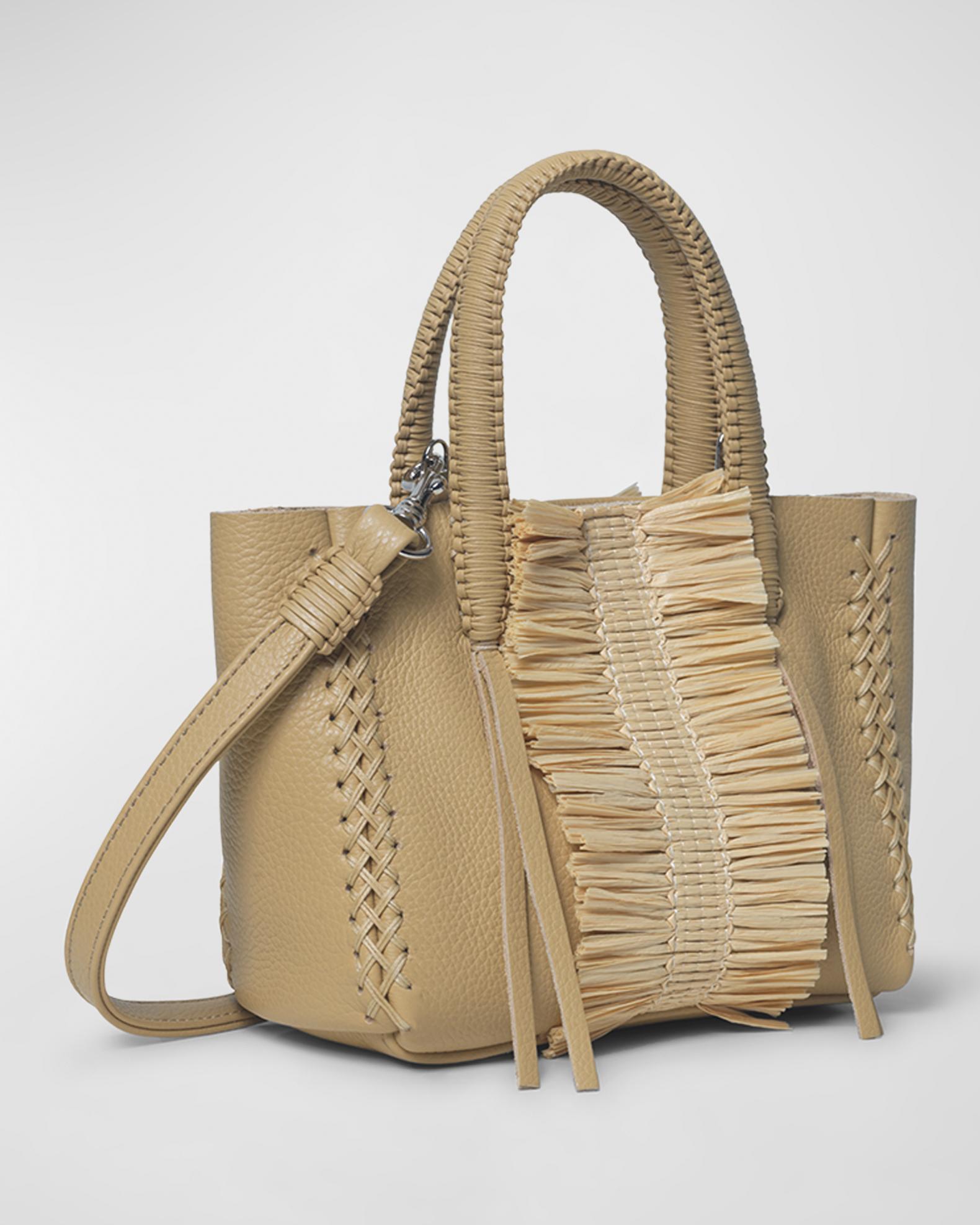 Callista Micro Leather & Raffia Tote Bag | Neiman Marcus