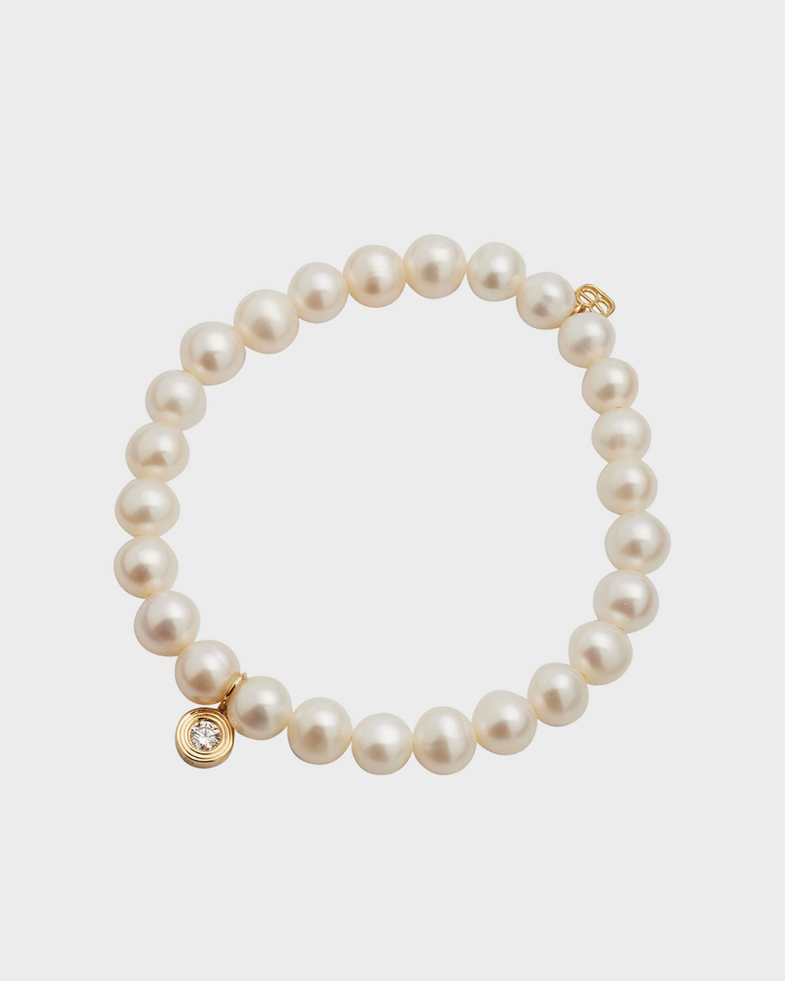 14k Gold Pearl Beaded Bracelet with Diamond Charm 0
