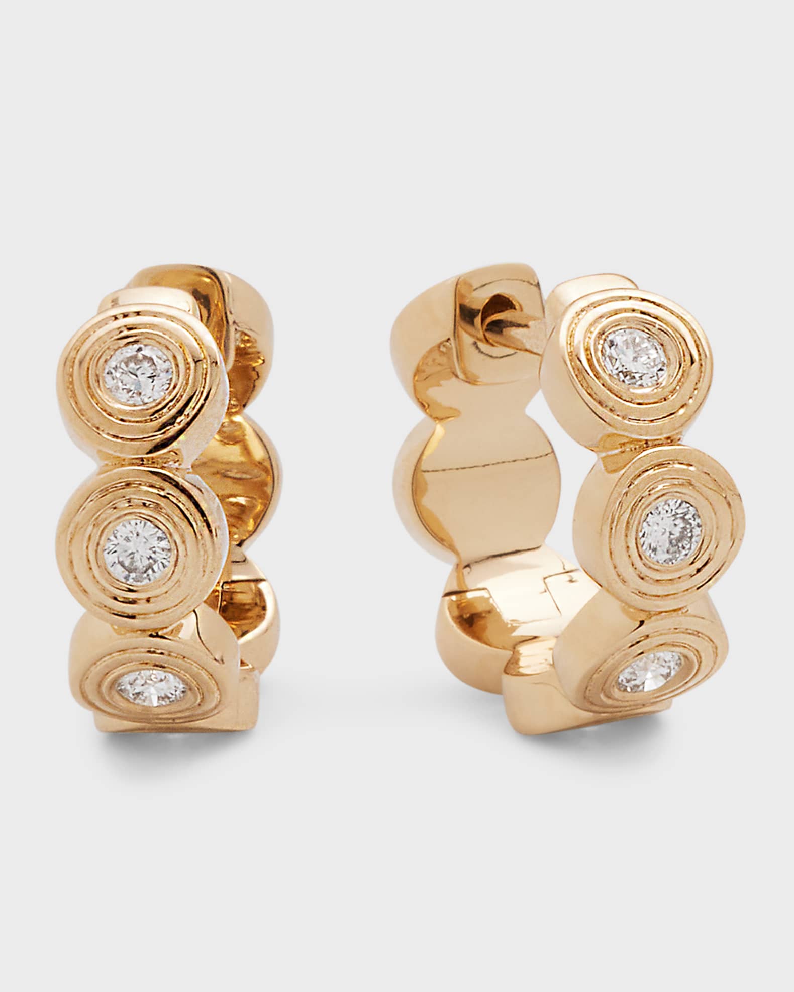 14k Yellow Gold Fluted Huggie Earrings With Diamonds 0