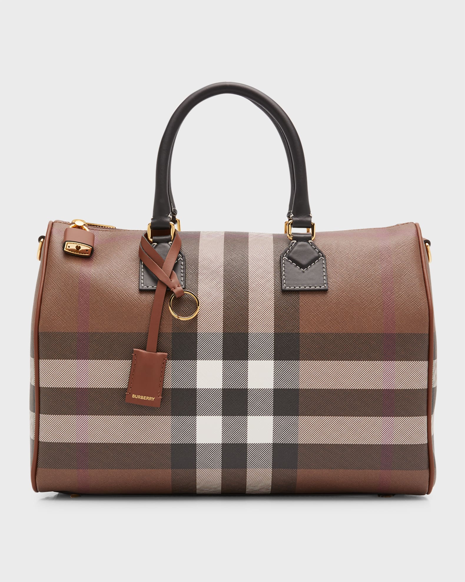 Burberry Bowling Check Canvas Medium Bag in White