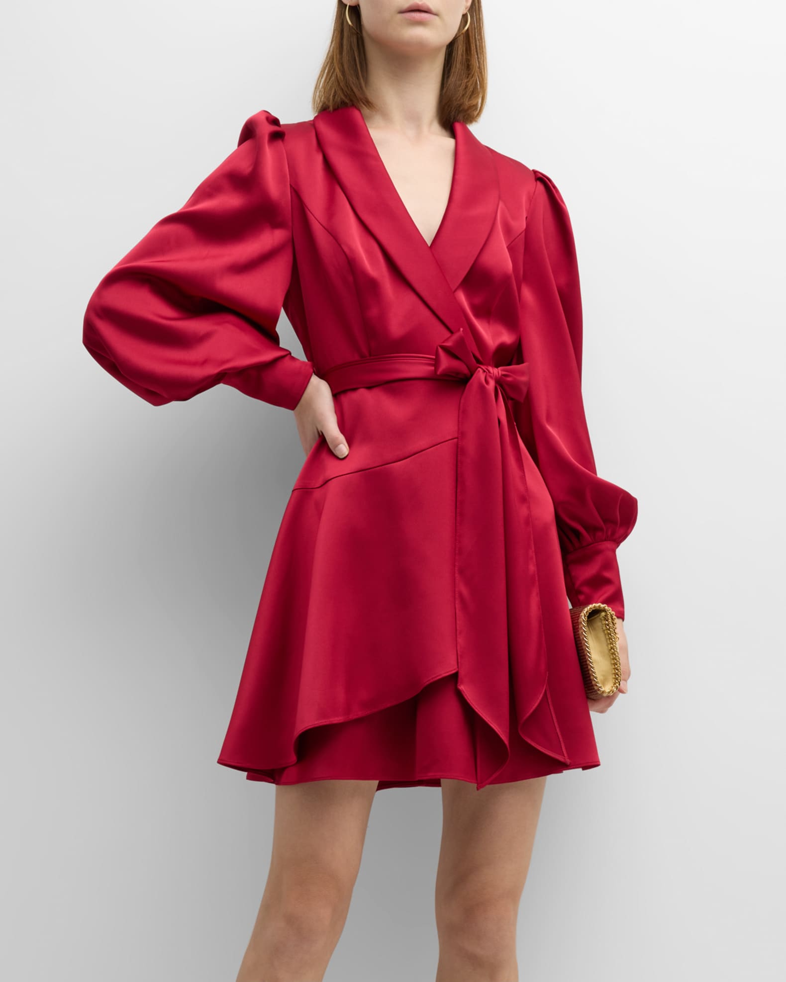 Liv Foster Blouson-Sleeve Shawl-Collar Wrap Dress | Neiman Marcus