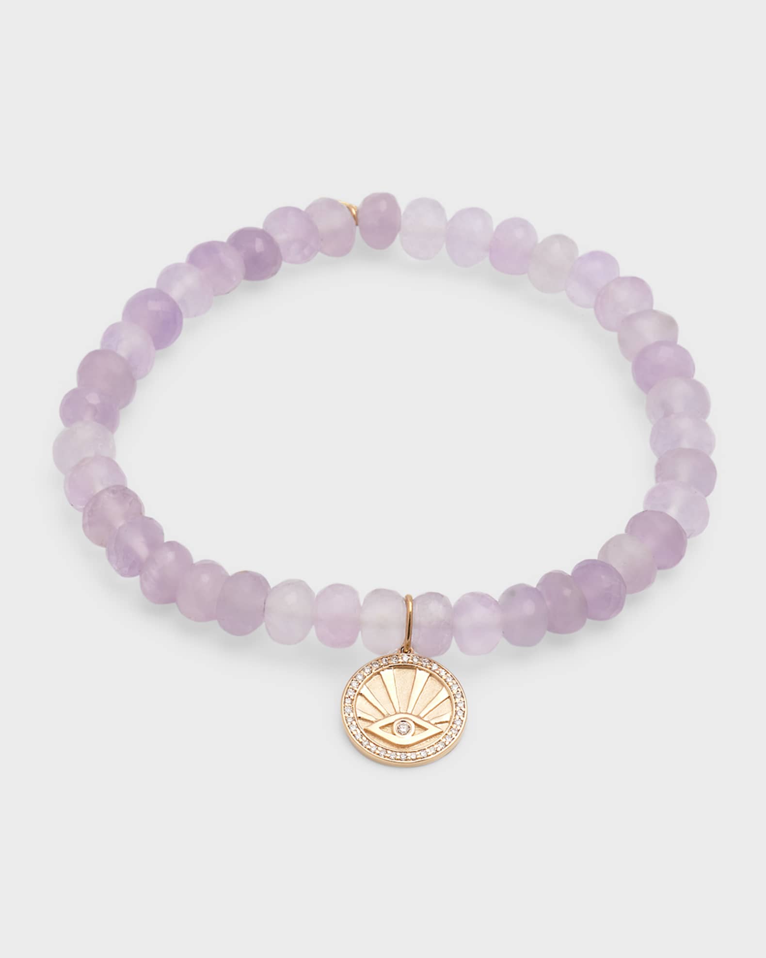 14K Evil Eye with Rays Coin on Lavender Amethyst Bracelet 0