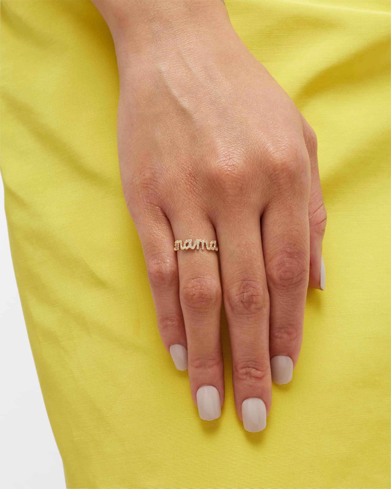 14K Small Pave Mama Script Ring, Size 6.5 1