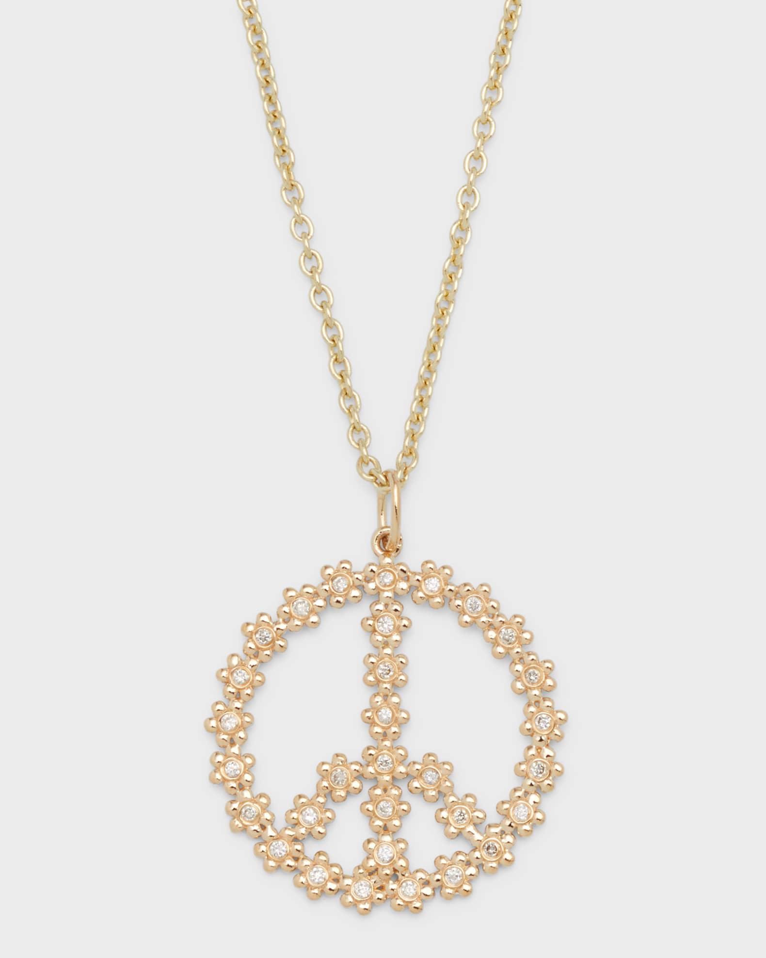 14k Gold Daisy Peace Sign Diamond Pendant Necklace 0