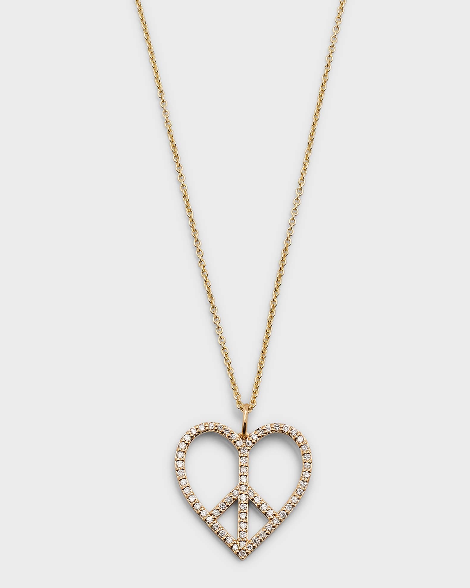 XL Diamond Pave Peace Sign Heart Pendant Necklace 0