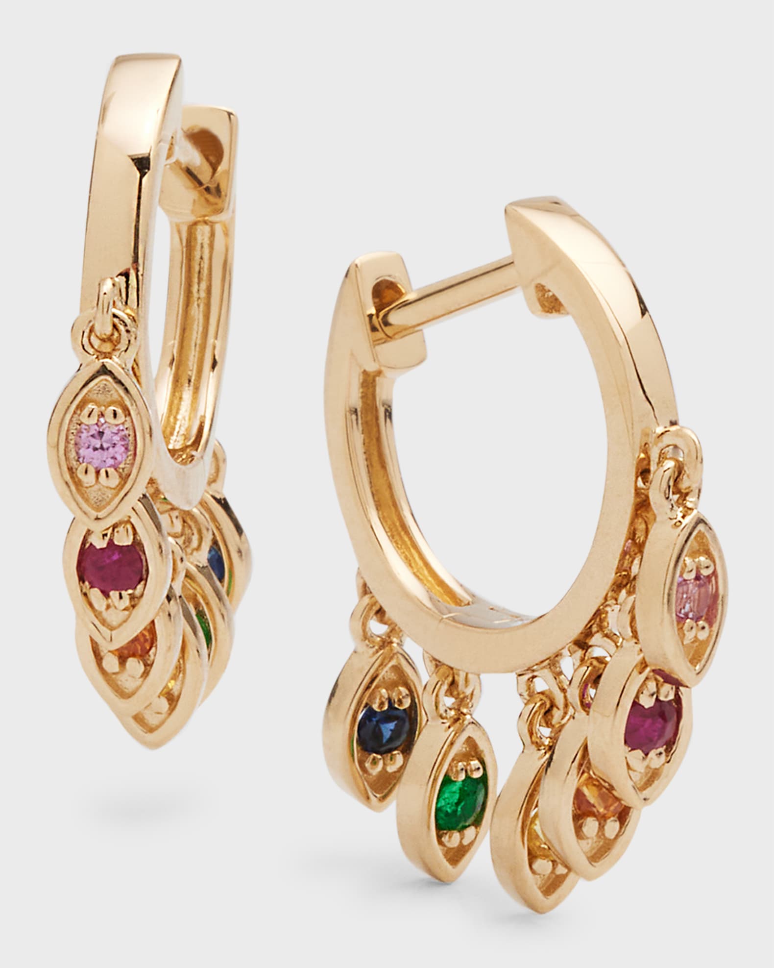 14k Gold Multi-Gem Evil Eye Huggie Earrings 0