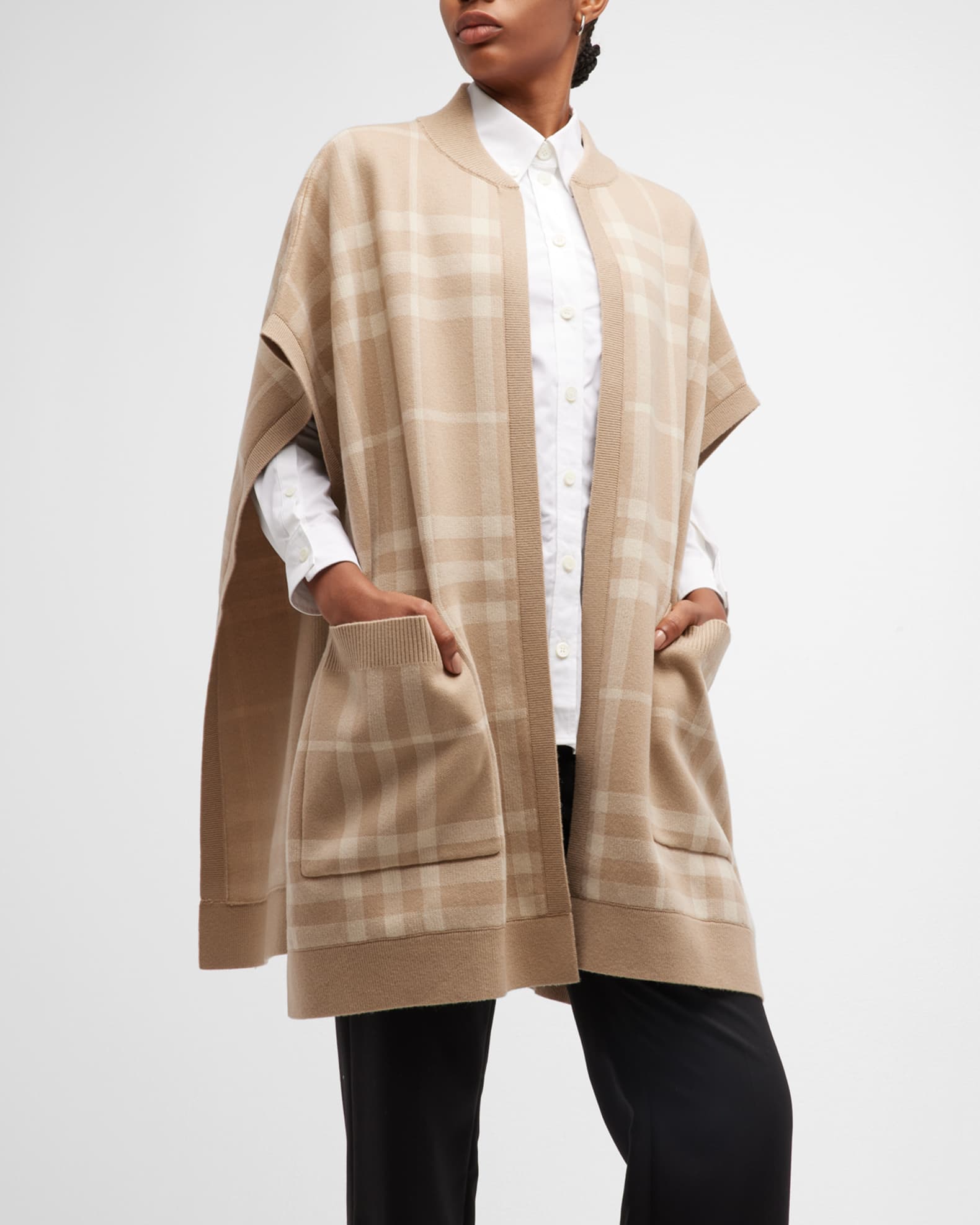 Burberry Carly Check Cashmere-Blend Cape | Neiman Marcus