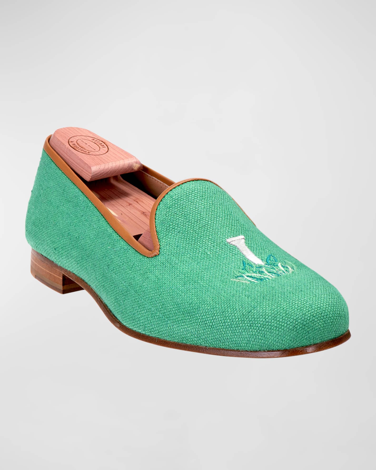 Stubbs and Wootton Men's Embroidered Golf Ball Linen Smoking Slippers