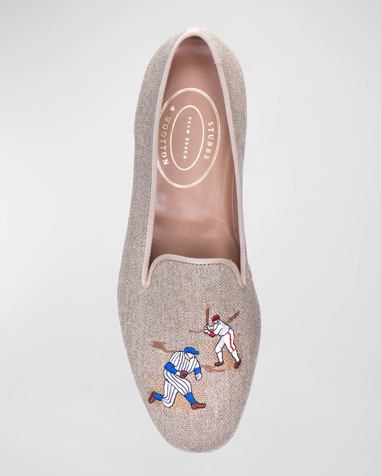 Stubbs and Wootton Men's Embroidered Baseball Linen Smoking Slippers
