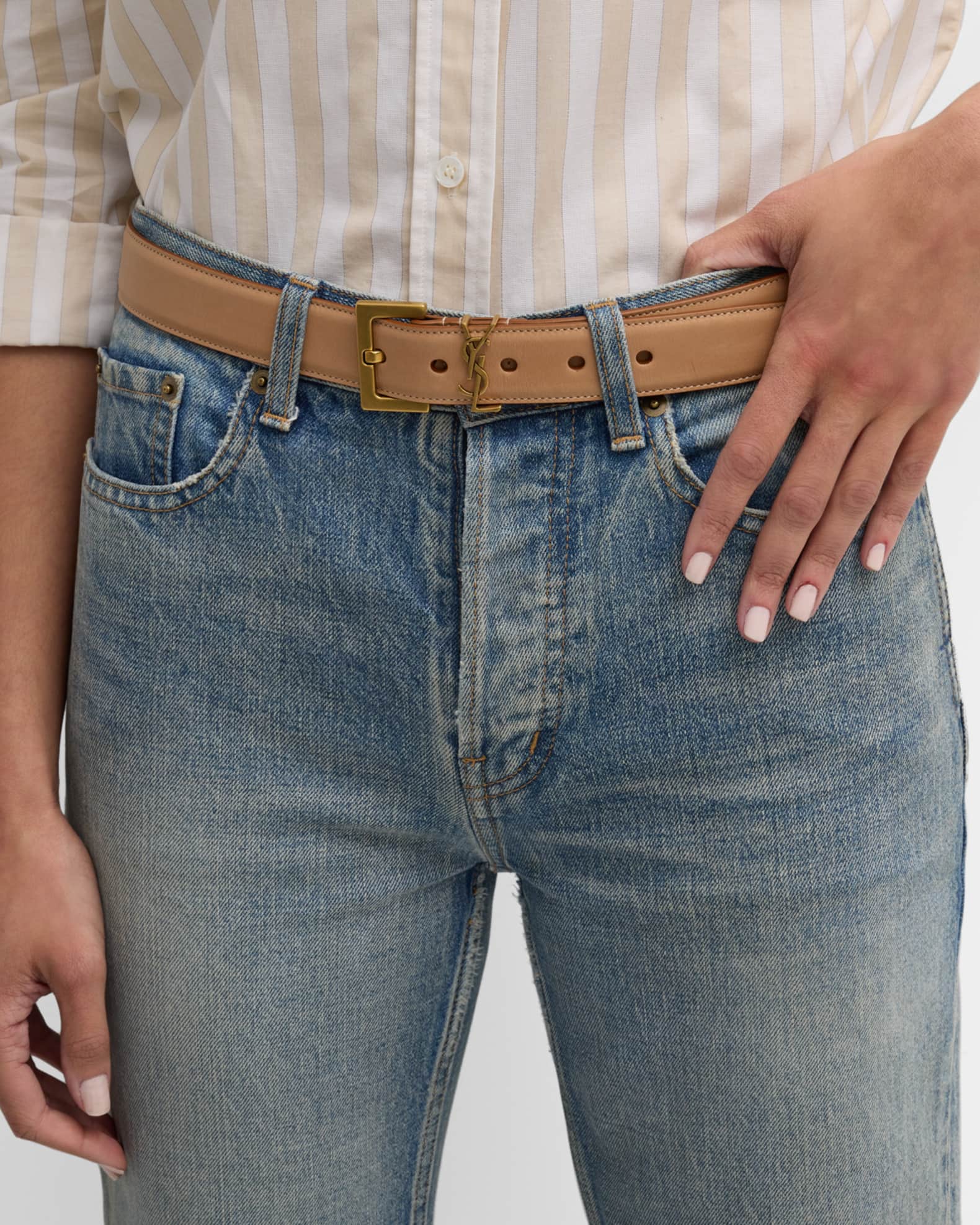 Saint Laurent YSL Cassandre Leather Belt | Neiman Marcus