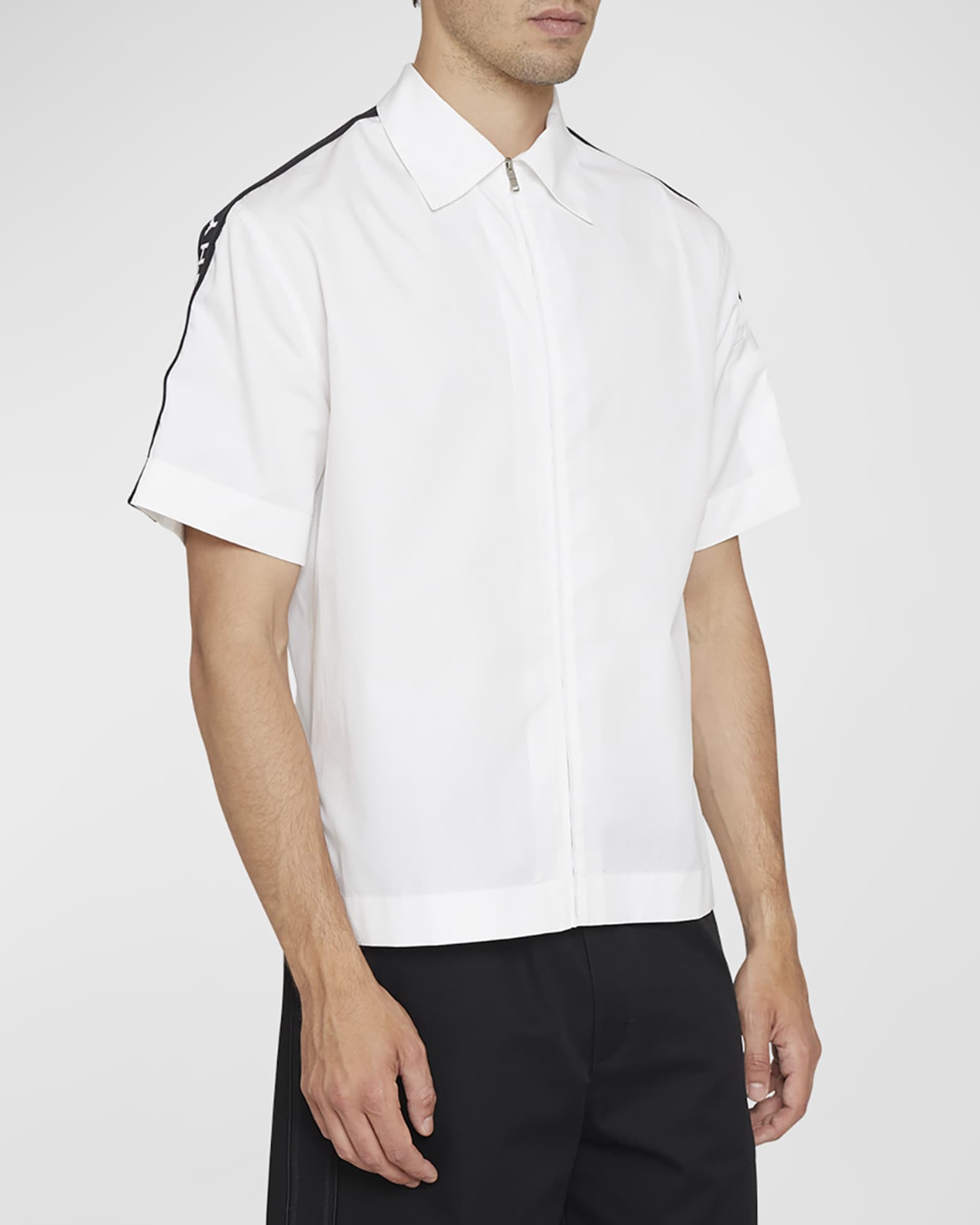 Givenchy Men's Zip Sport Shirt with Logo Tape Neiman Marcus