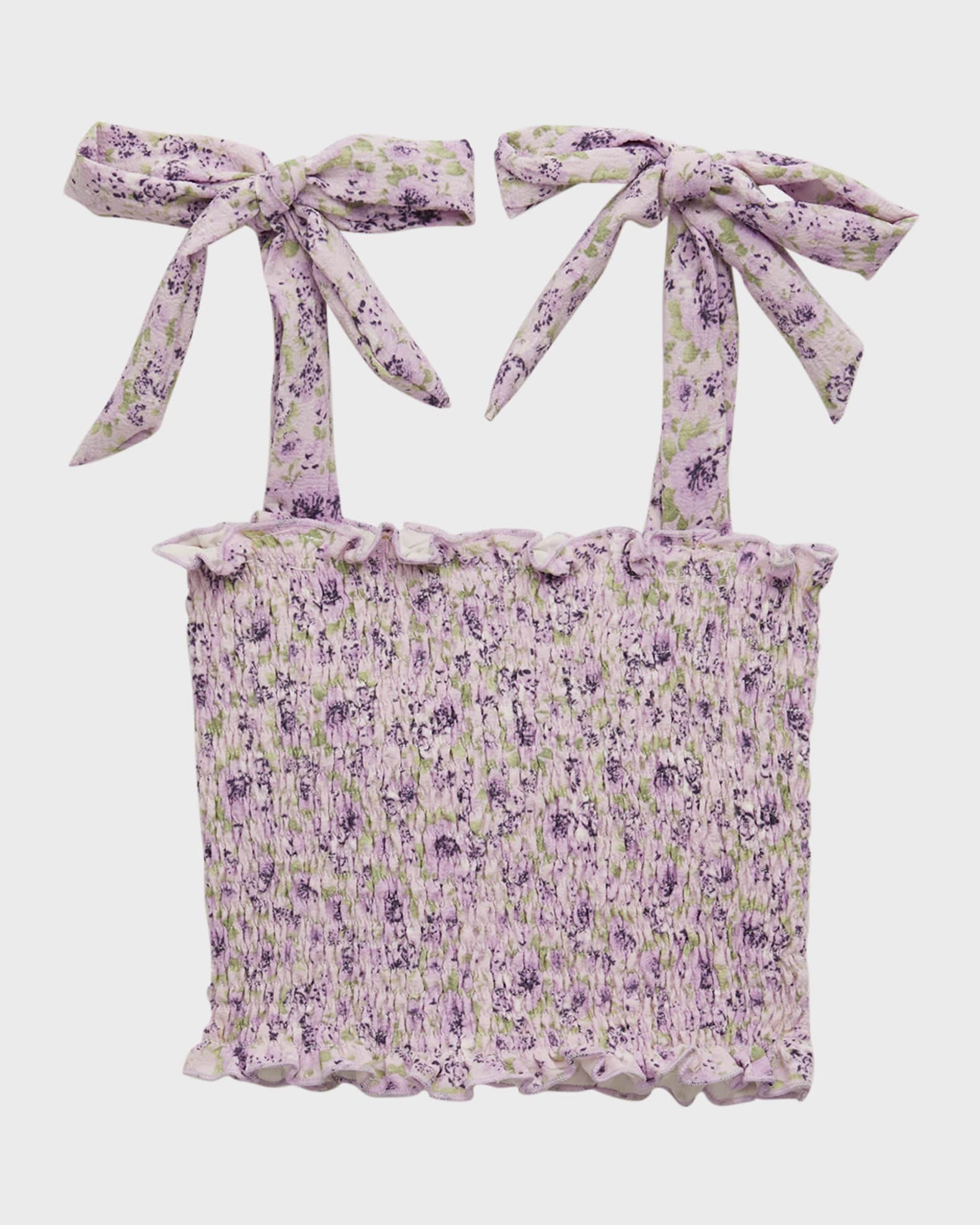 Flowers by Zoe Girl's LilacPrint Smocked Top, Size SXL Neiman Marcus